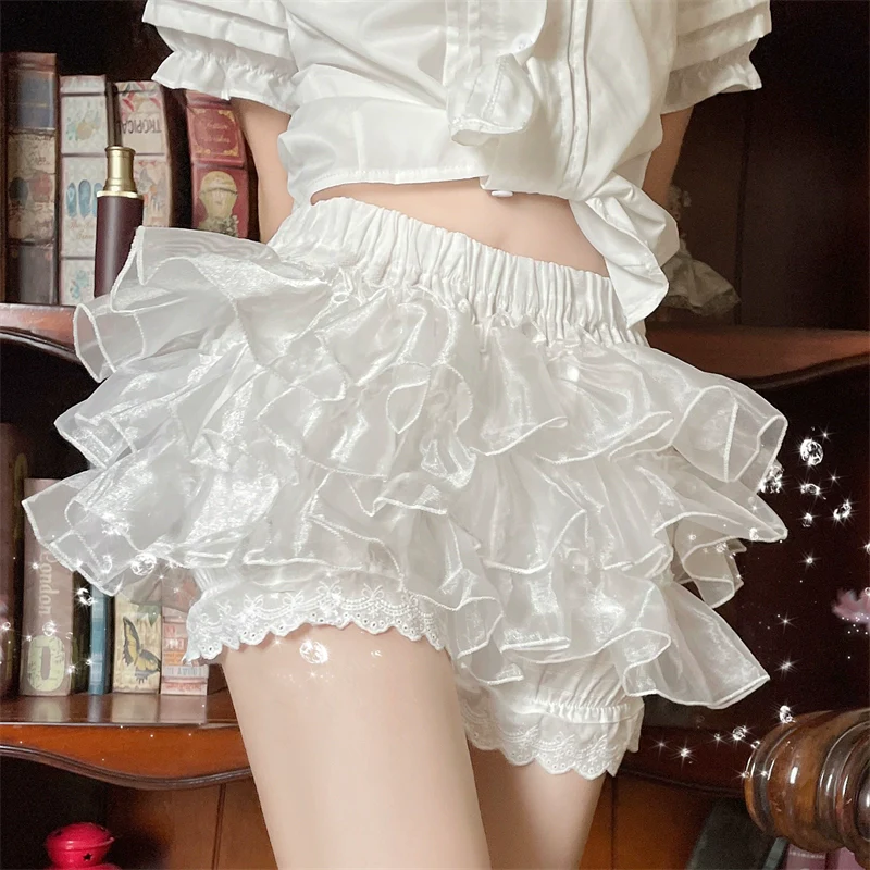 Cotton Lolita Bloomers, Ruffled Hem Cake Safety Shorts - Image 11