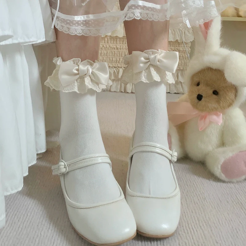 Cotton Lolita Socks Lace Bow White Socks