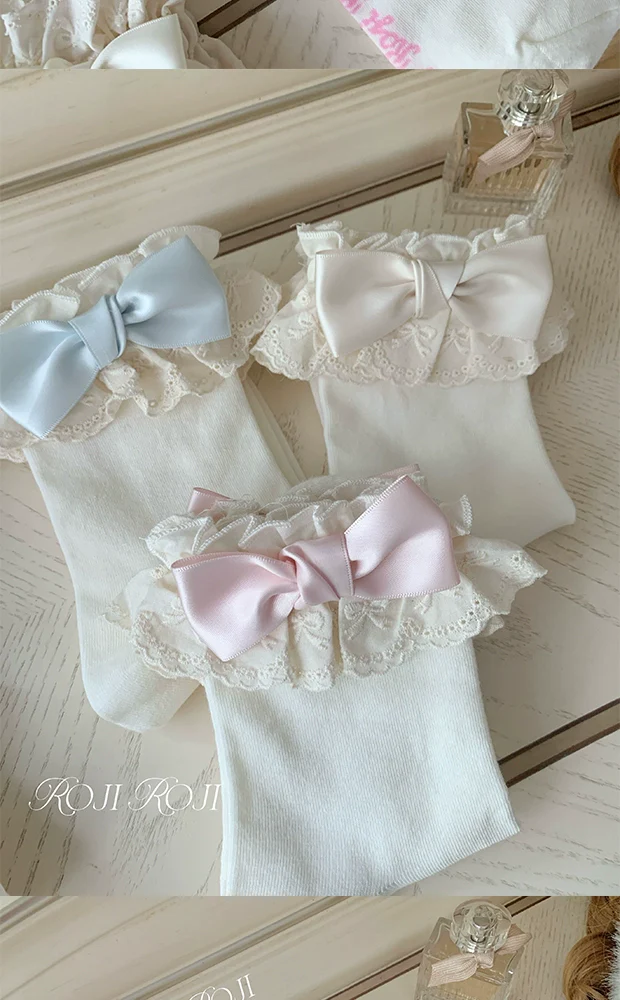Cotton Lolita Socks Lace Bow White Socks - Image 18