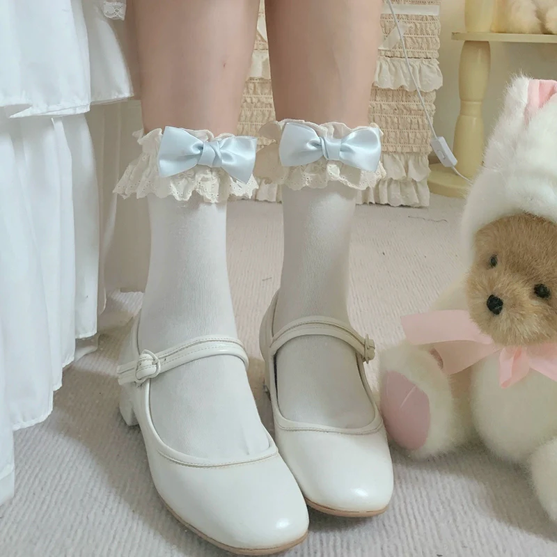 Cotton Lolita Socks Lace Bow White Socks - Image 2