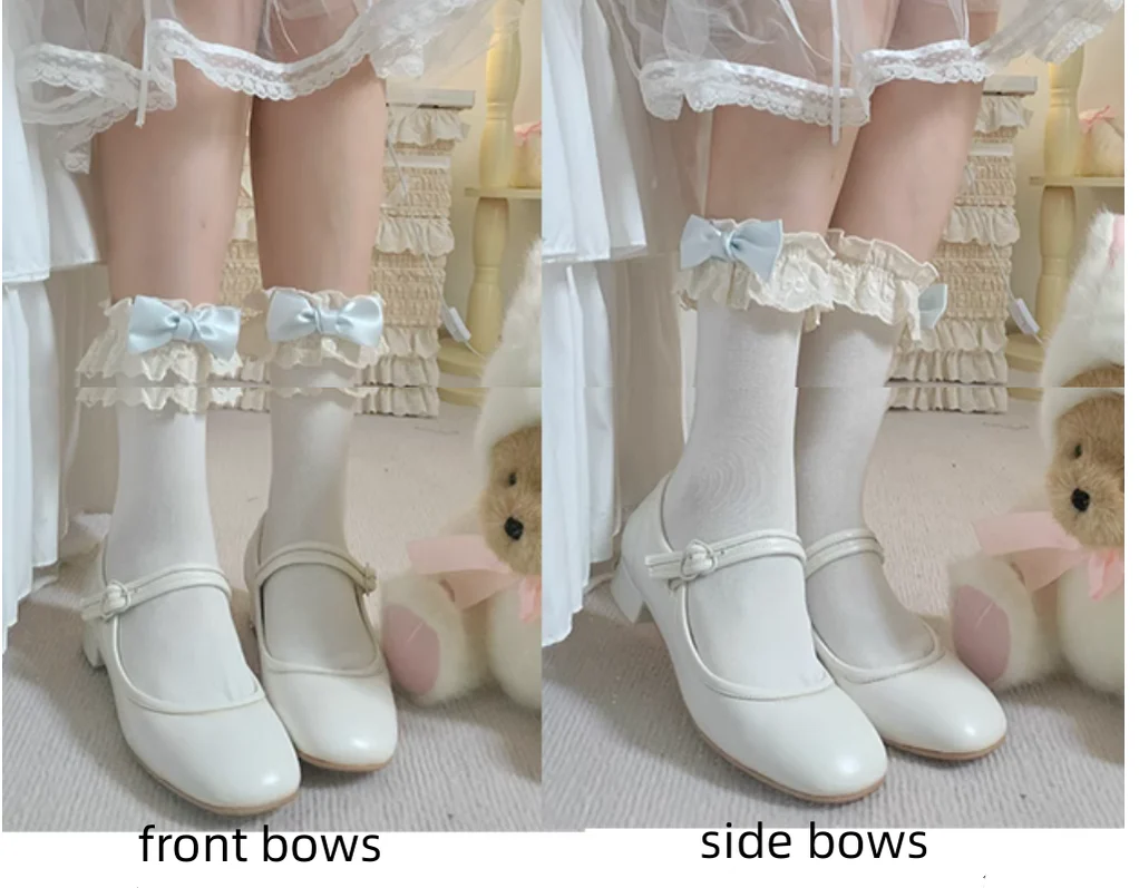 Cotton Lolita Socks Lace Bow White Socks - Image 8