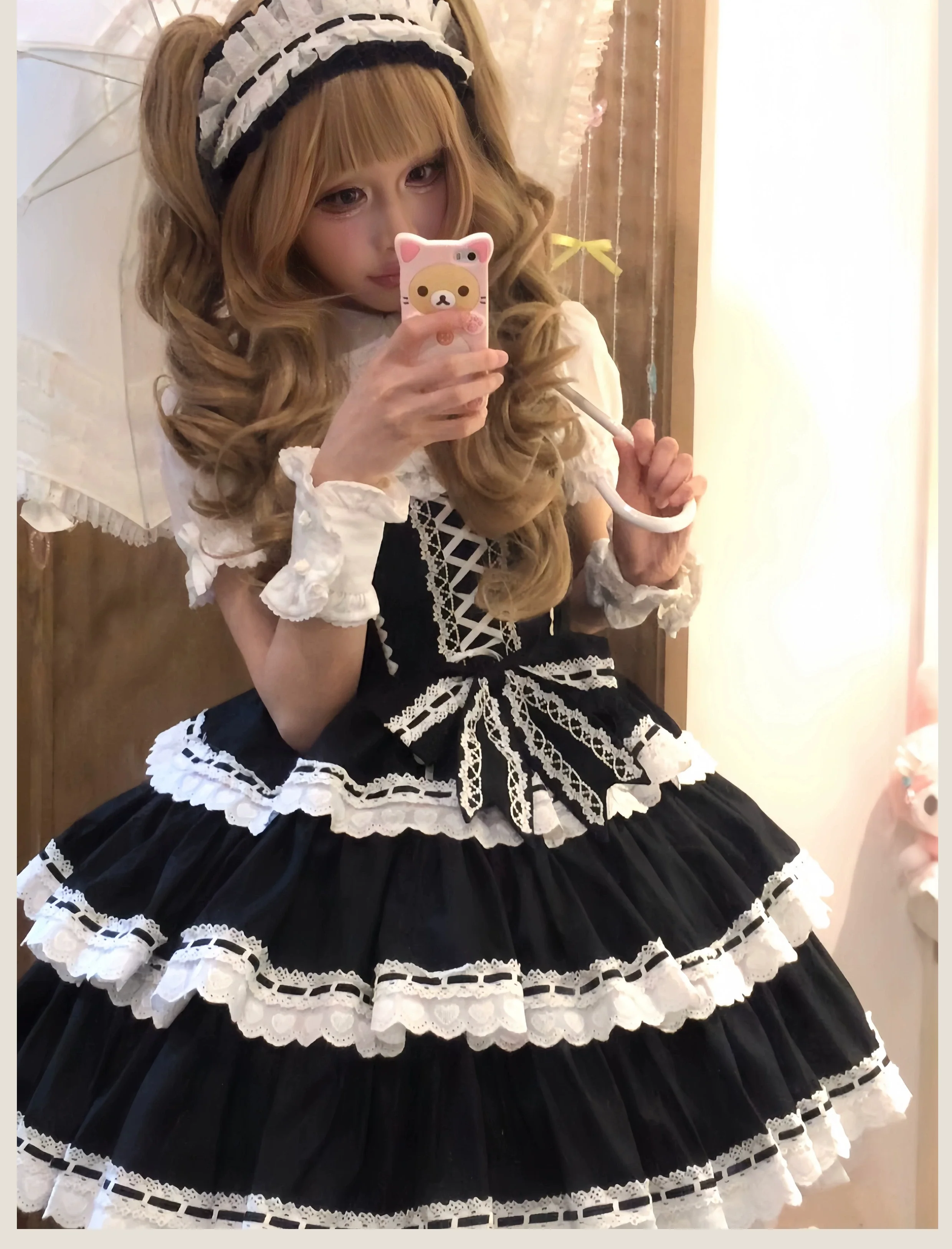 Otome Heart - Cotton Old School Lolita JSK Dress Suit, Heart-Shaped Lace Trim - Image 15