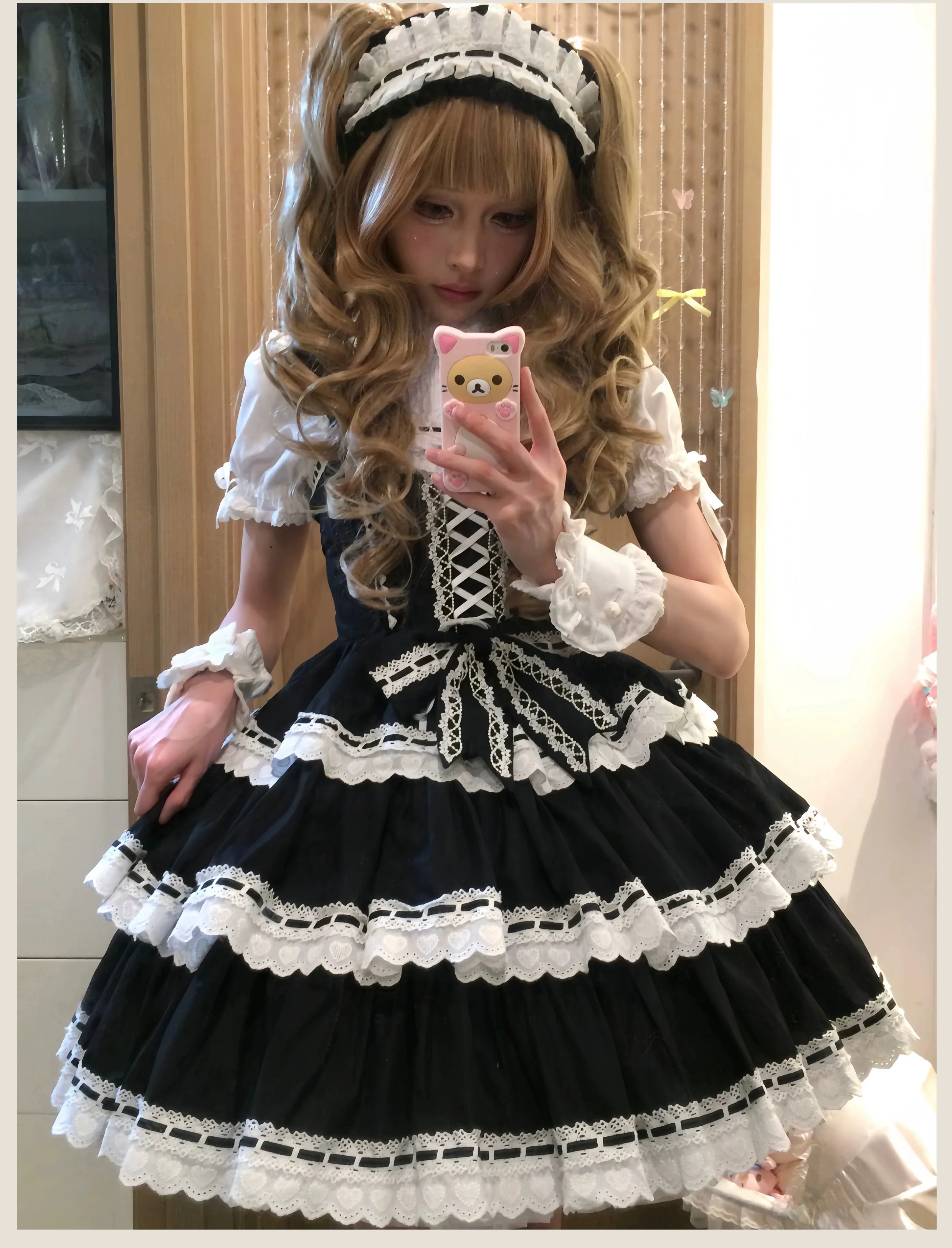 Otome Heart - Cotton Old School Lolita JSK Dress Suit, Heart-Shaped Lace Trim - Image 16