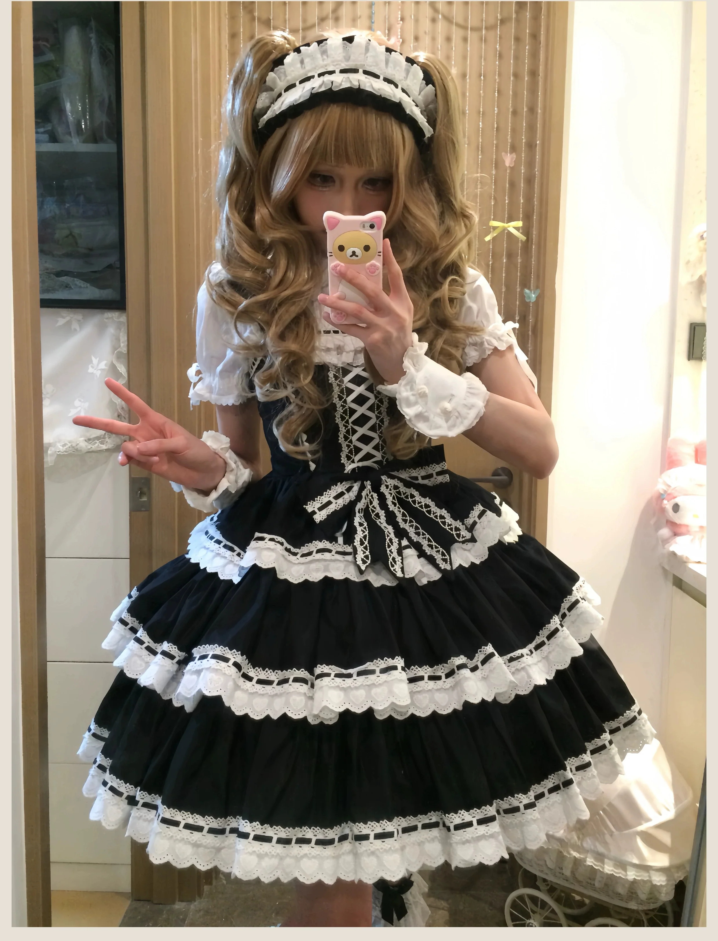 Otome Heart - Cotton Old School Lolita JSK Dress Suit, Heart-Shaped Lace Trim - Image 17