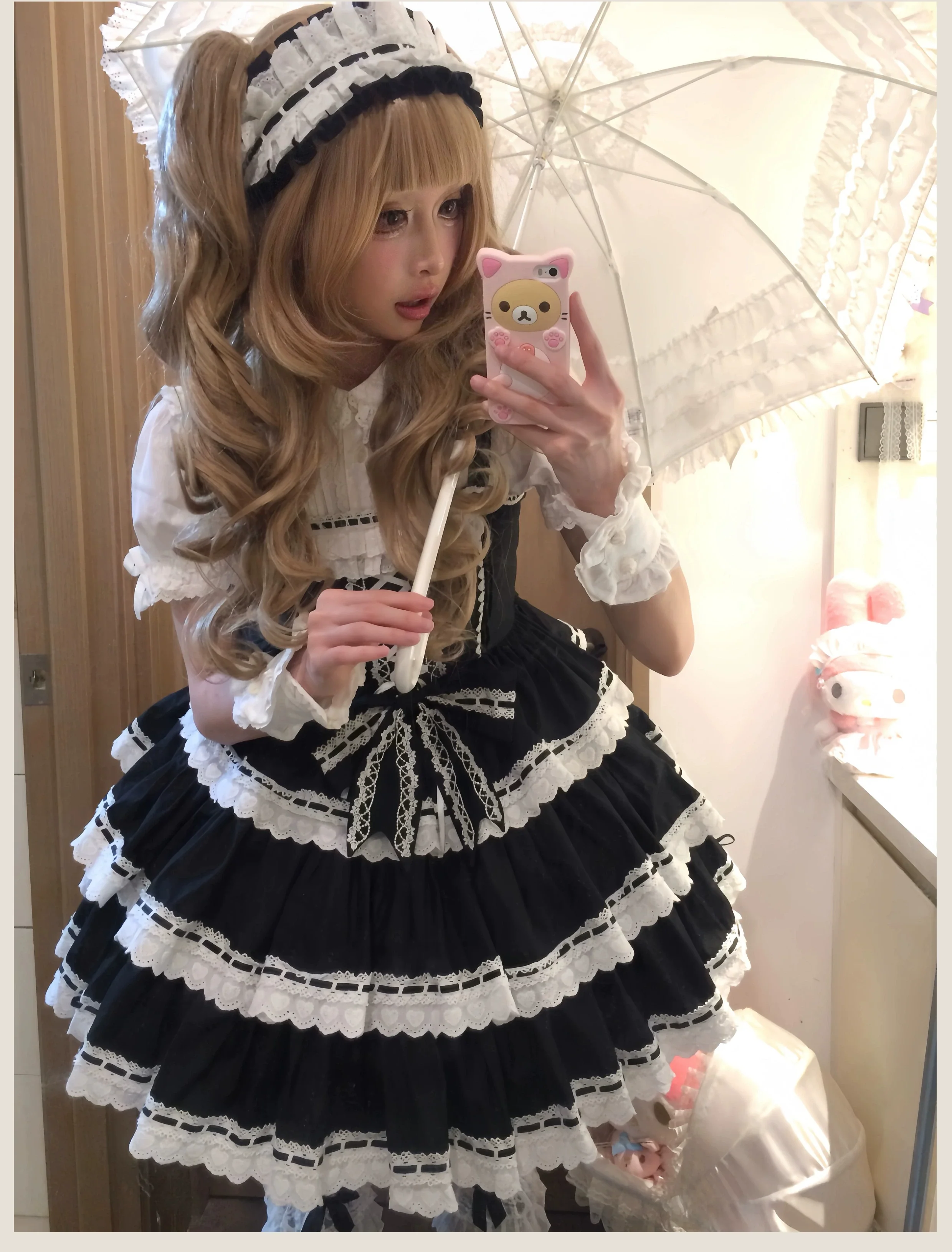 Otome Heart - Cotton Old School Lolita JSK Dress Suit, Heart-Shaped Lace Trim - Image 18