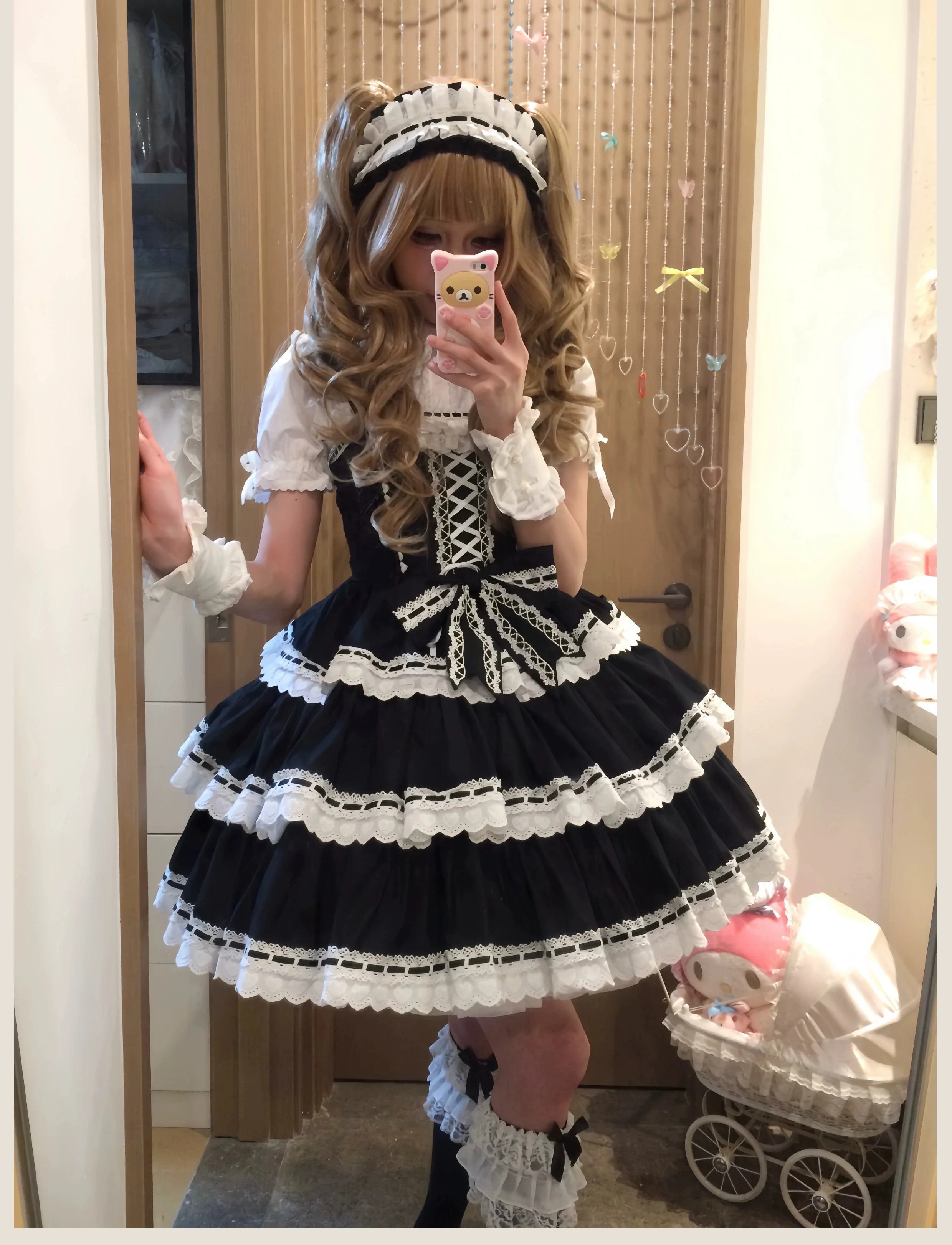 Otome Heart - Cotton Old School Lolita JSK Dress Suit, Heart-Shaped Lace Trim - Image 19