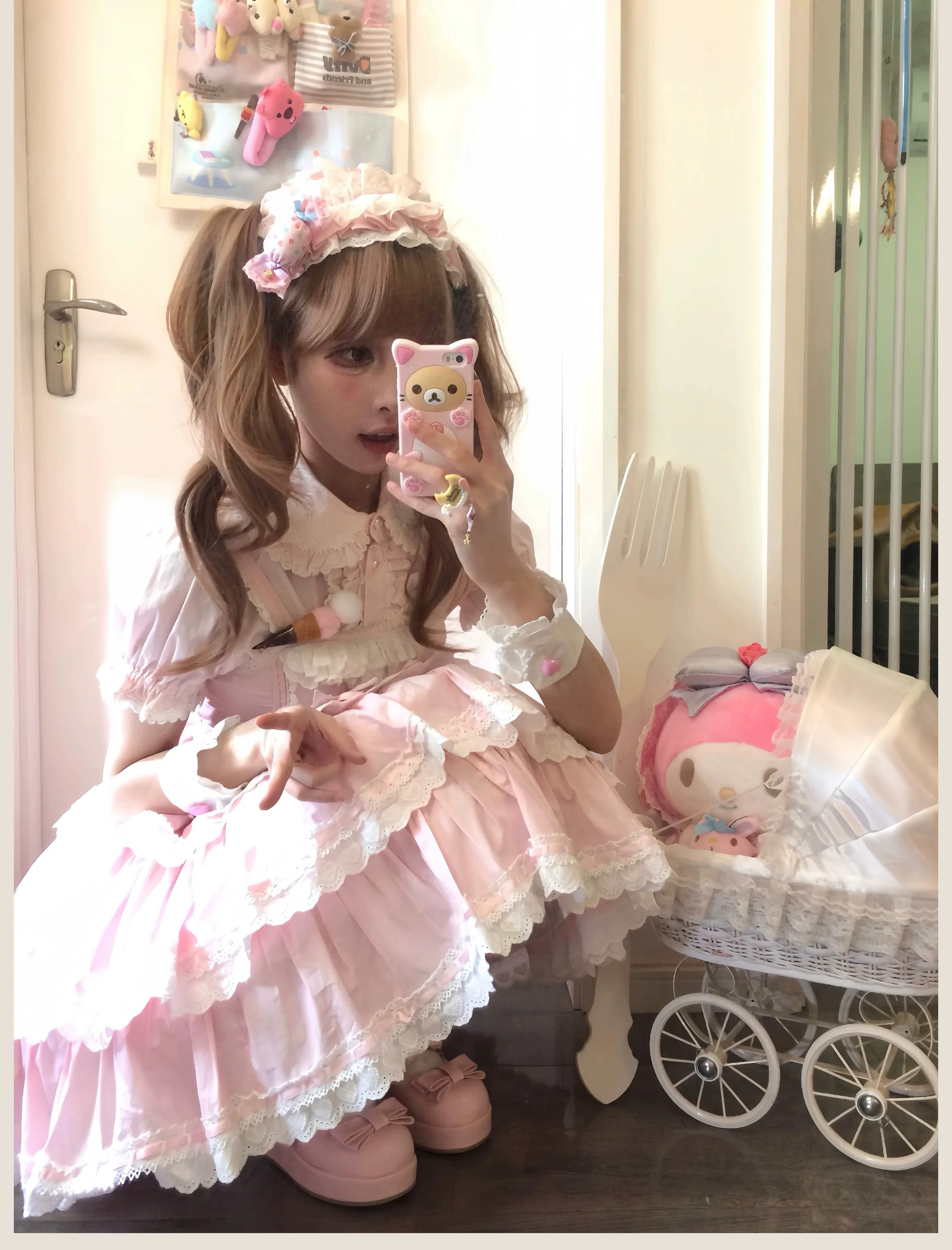 Otome Heart - Cotton Old School Lolita JSK Dress Suit, Heart-Shaped Lace Trim - Image 22