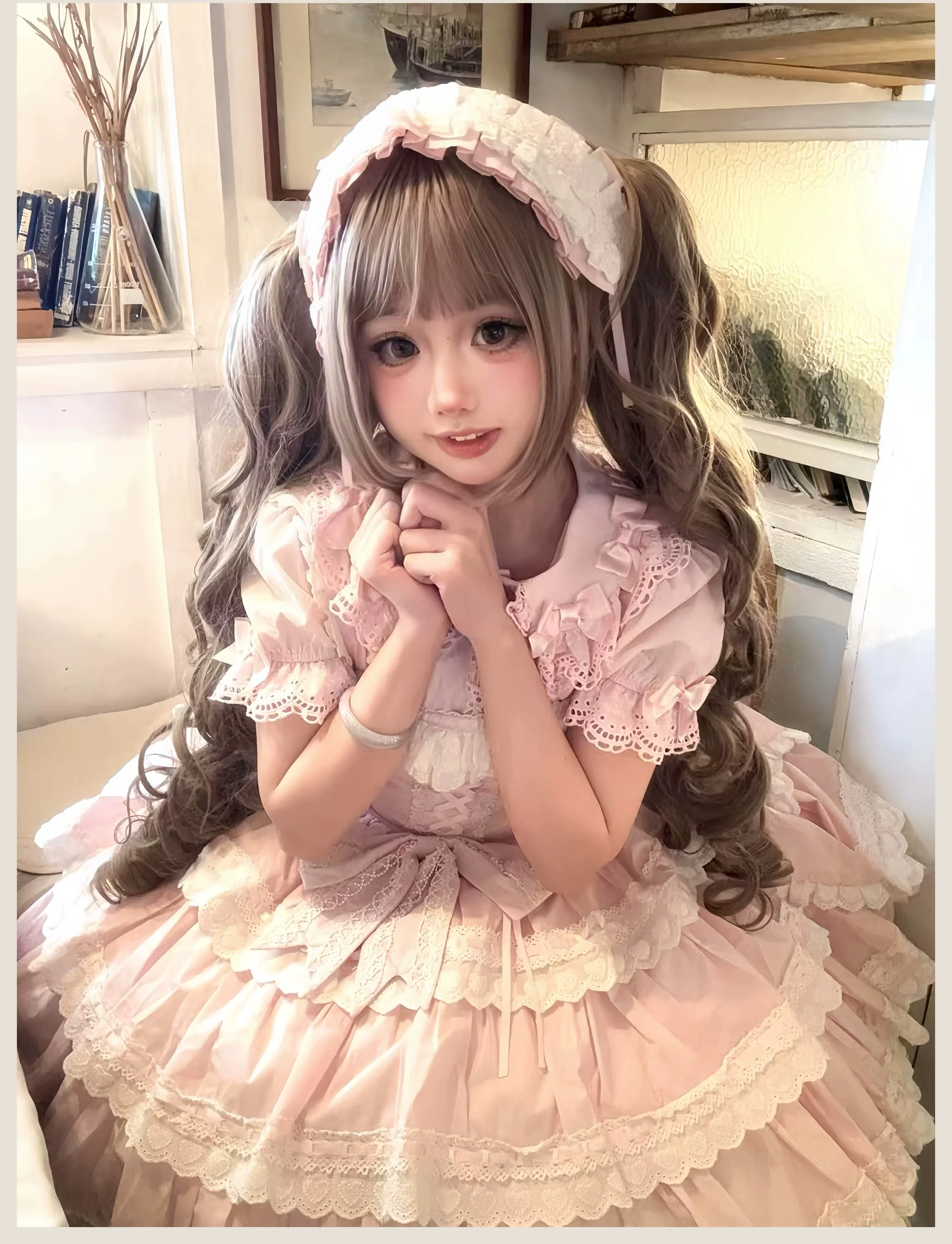 Otome Heart - Cotton Old School Lolita JSK Dress Suit, Heart-Shaped Lace Trim - Image 27