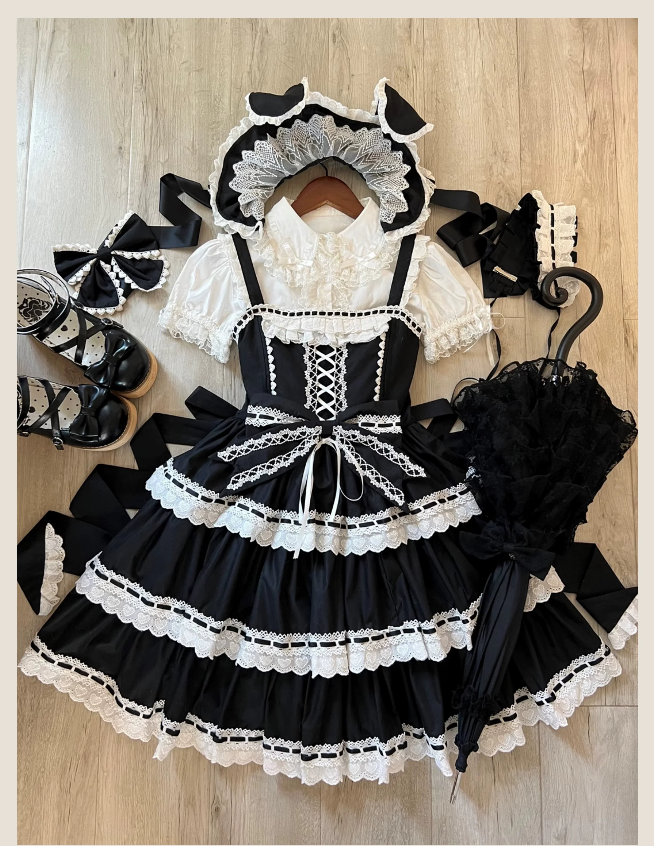 Otome Heart - Cotton Old School Lolita JSK Dress Suit, Heart-Shaped Lace Trim - Image 28