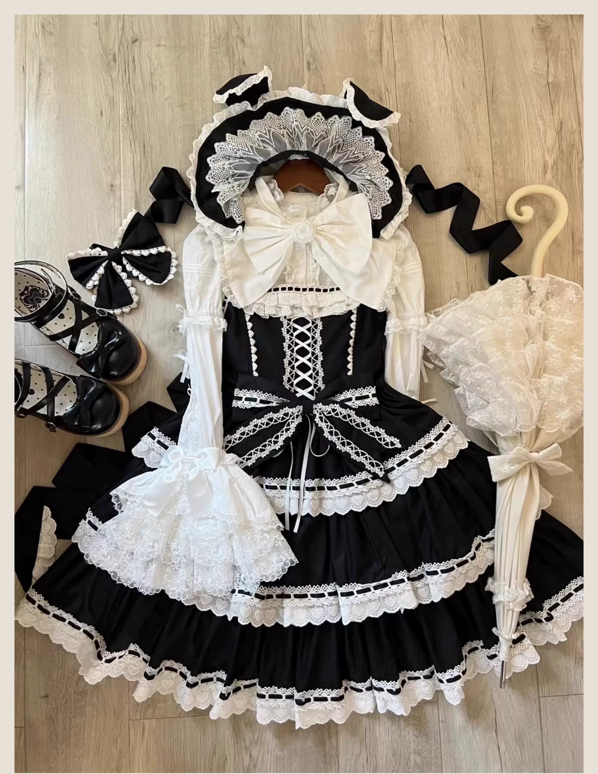 Otome Heart - Cotton Old School Lolita JSK Dress Suit, Heart-Shaped Lace Trim - Image 29