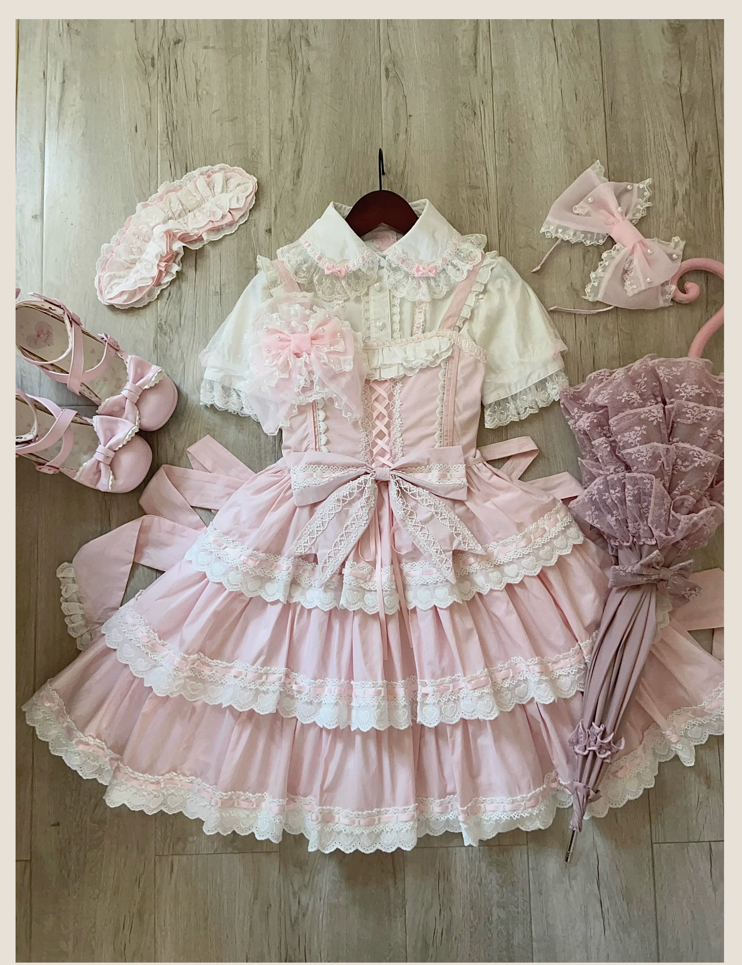 Otome Heart - Cotton Old School Lolita JSK Dress Suit, Heart-Shaped Lace Trim - Image 33