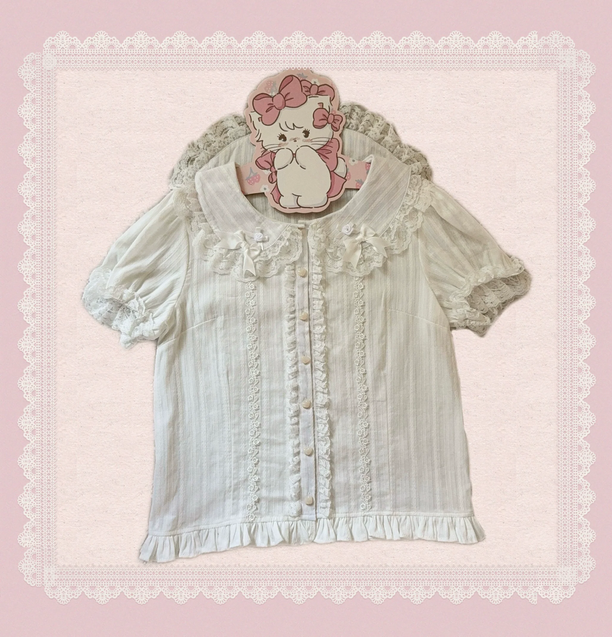 Otome Heart - Cotton Old School Lolita JSK Dress Suit, Heart-Shaped Lace Trim - Image 34