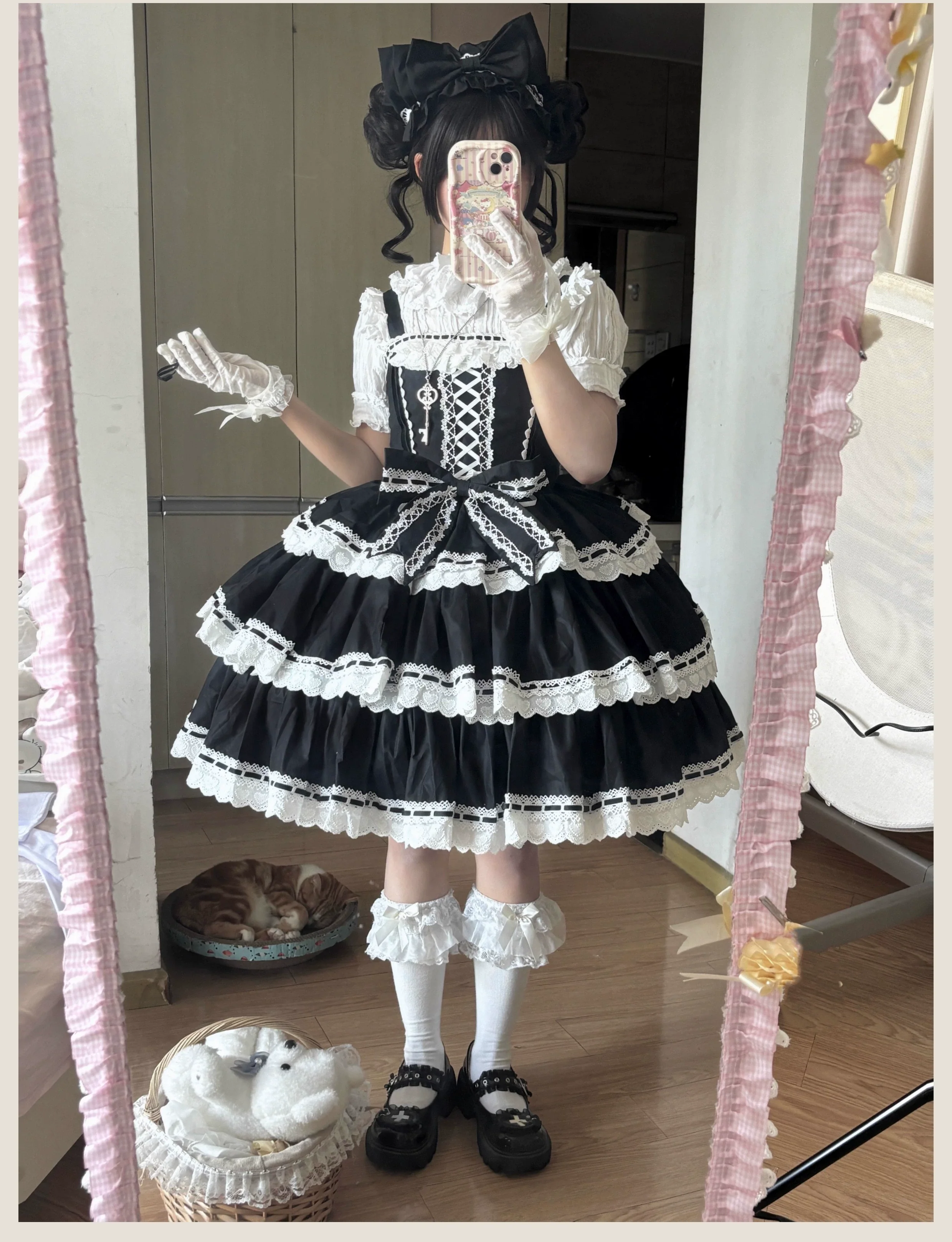 Otome Heart - Cotton Old School Lolita JSK Dress Suit, Heart-Shaped Lace Trim - Image 5