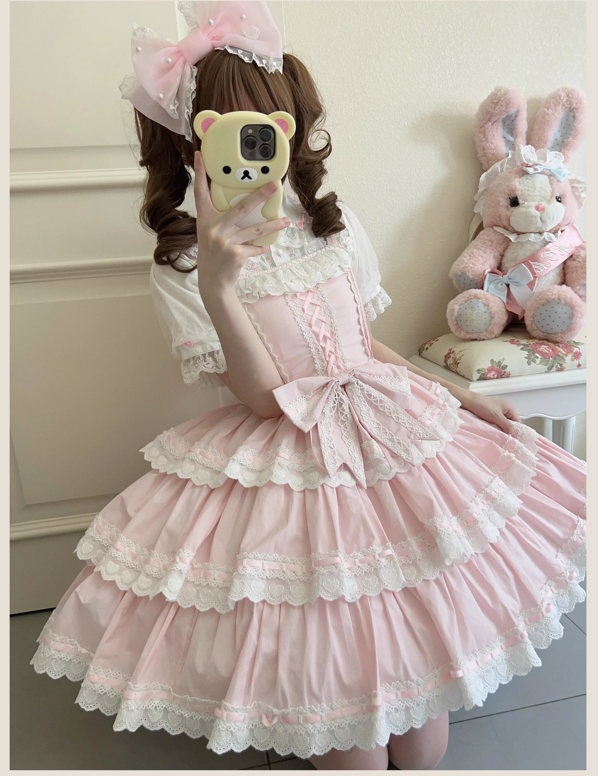 Otome Heart - Cotton Old School Lolita JSK Dress Suit, Heart-Shaped Lace Trim - Image 8