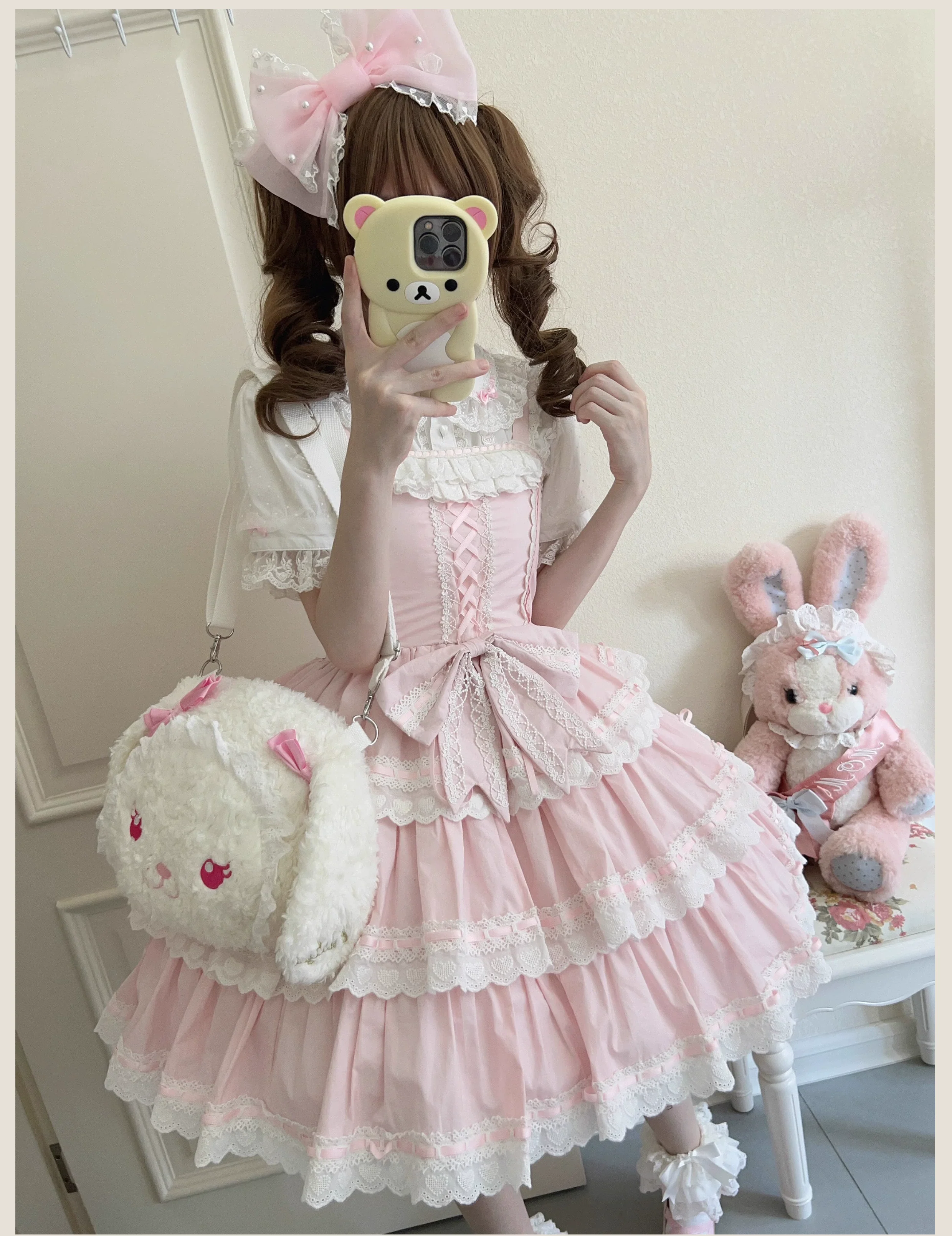 Otome Heart - Cotton Old School Lolita JSK Dress Suit, Heart-Shaped Lace Trim - Image 9