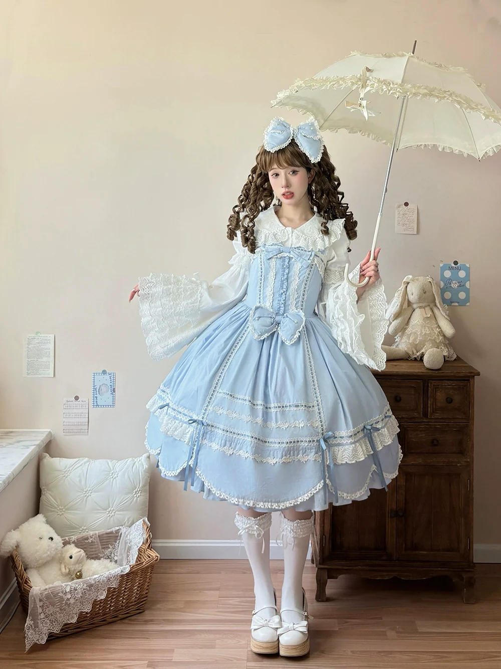 Vintage Petal Rabbit - Cotton Old School Lolita JSK Dress, Petal-Shaped Hem - Image 4
