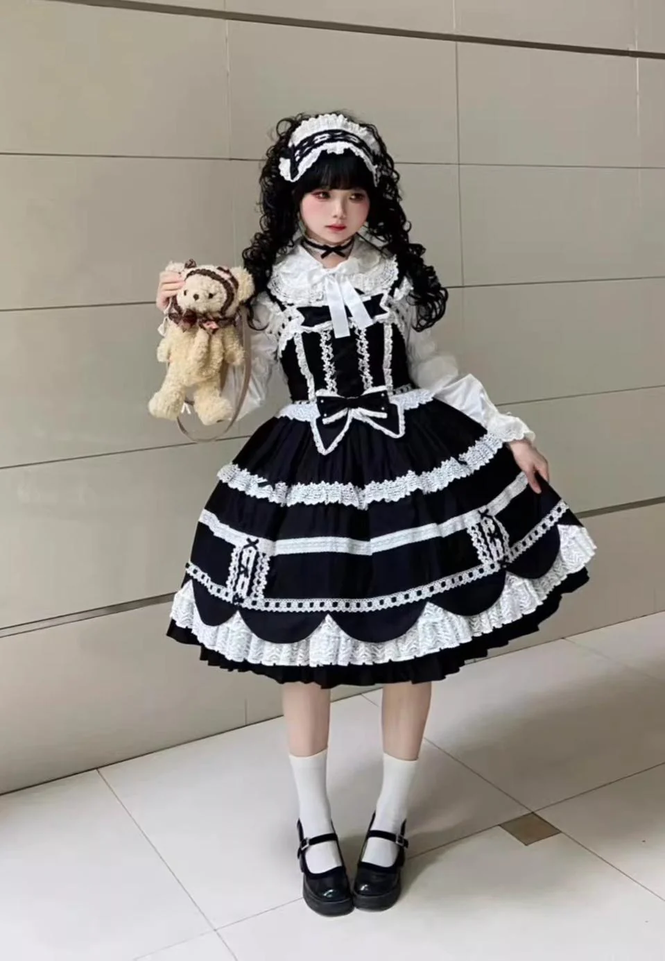 Cream Petal - Cotton Old School Lolita JSK, Layered Tiered Hem - Image 10