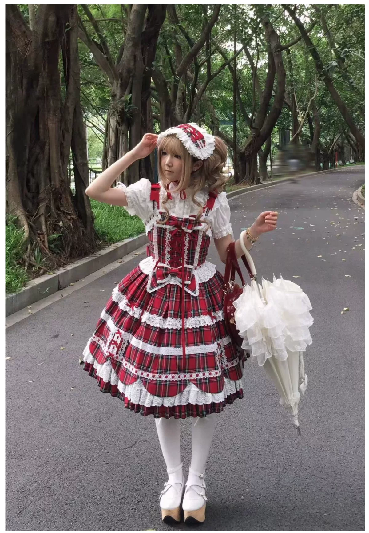 Cream Petal - Cotton Old School Lolita JSK, Layered Tiered Hem - Image 14