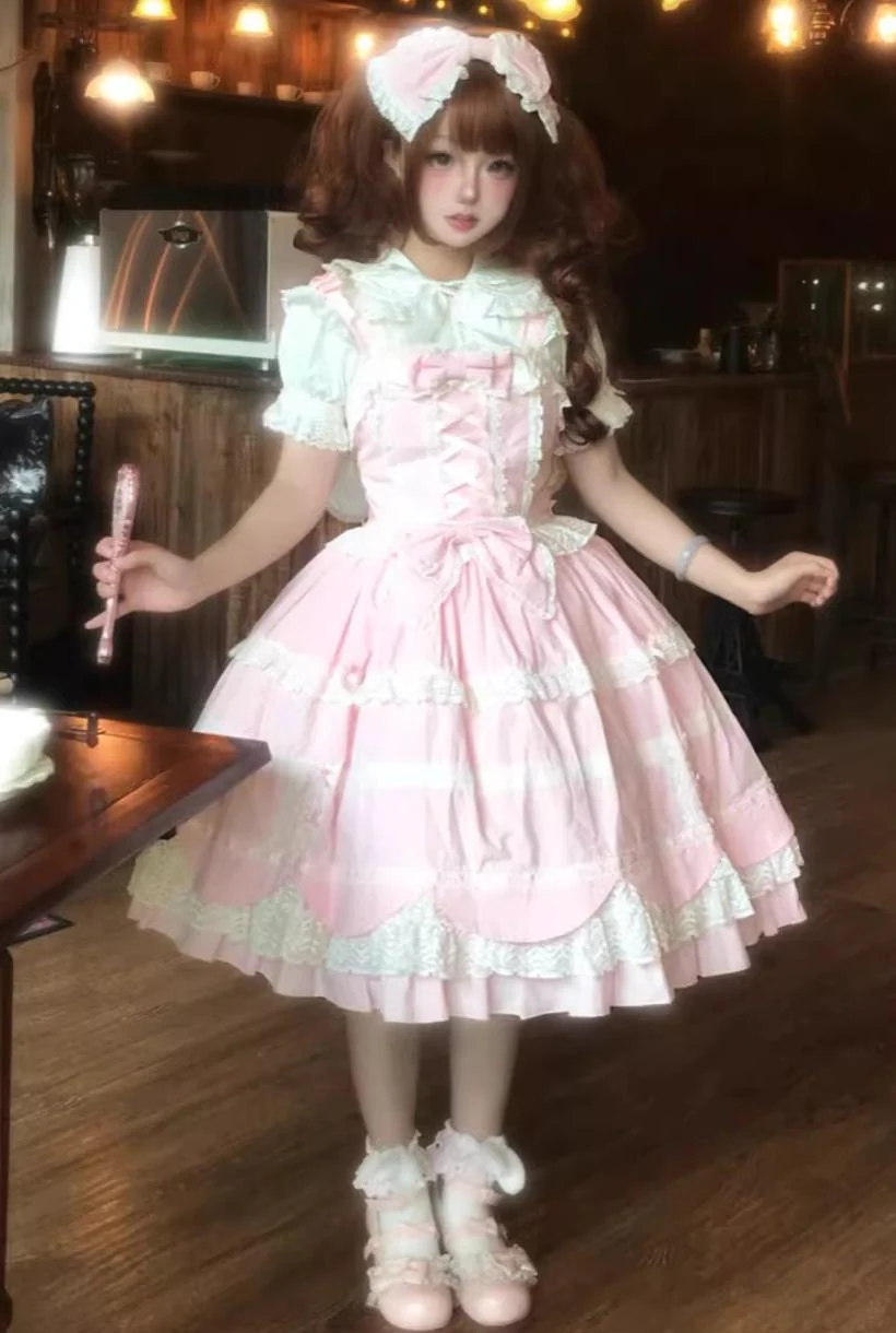 Cream Petal - Cotton Old School Lolita JSK, Layered Tiered Hem - Image 17