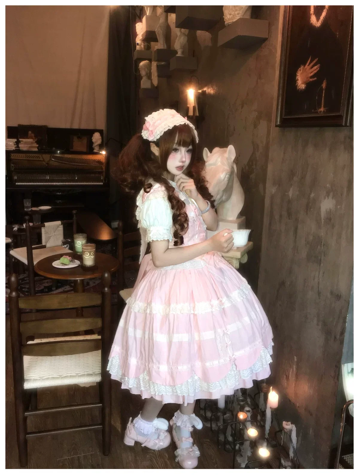 Cream Petal - Cotton Old School Lolita JSK, Layered Tiered Hem - Image 21
