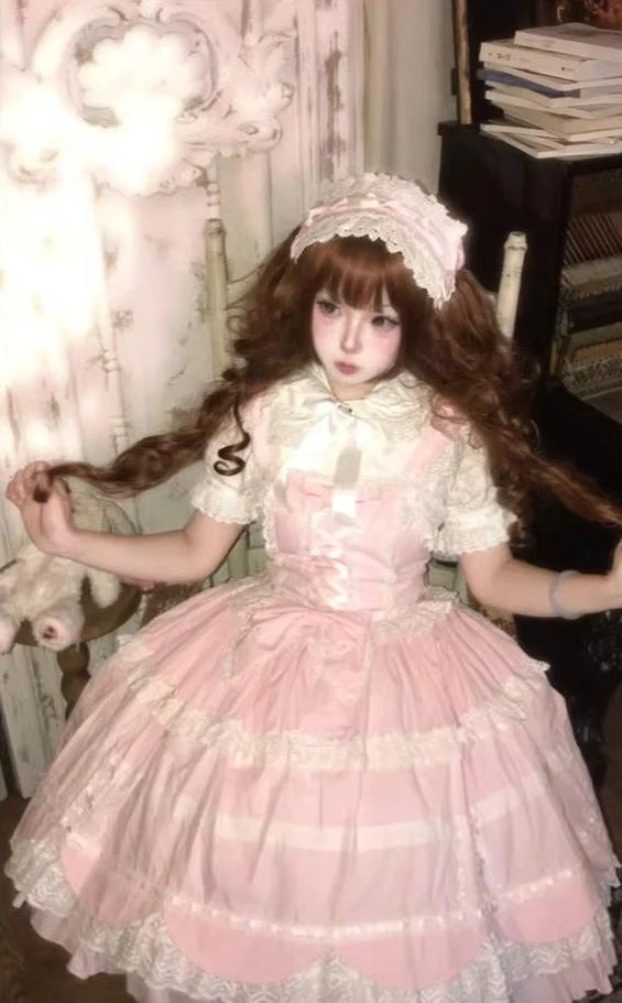 Cream Petal - Cotton Old School Lolita JSK, Layered Tiered Hem - Image 23