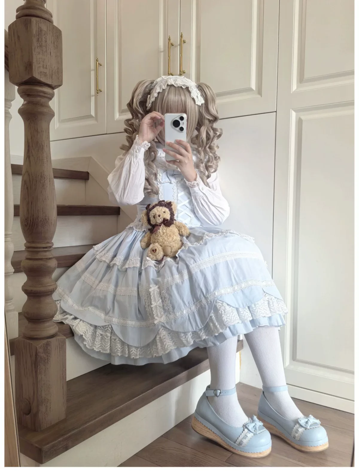 Cream Petal - Cotton Old School Lolita JSK, Layered Tiered Hem - Image 24