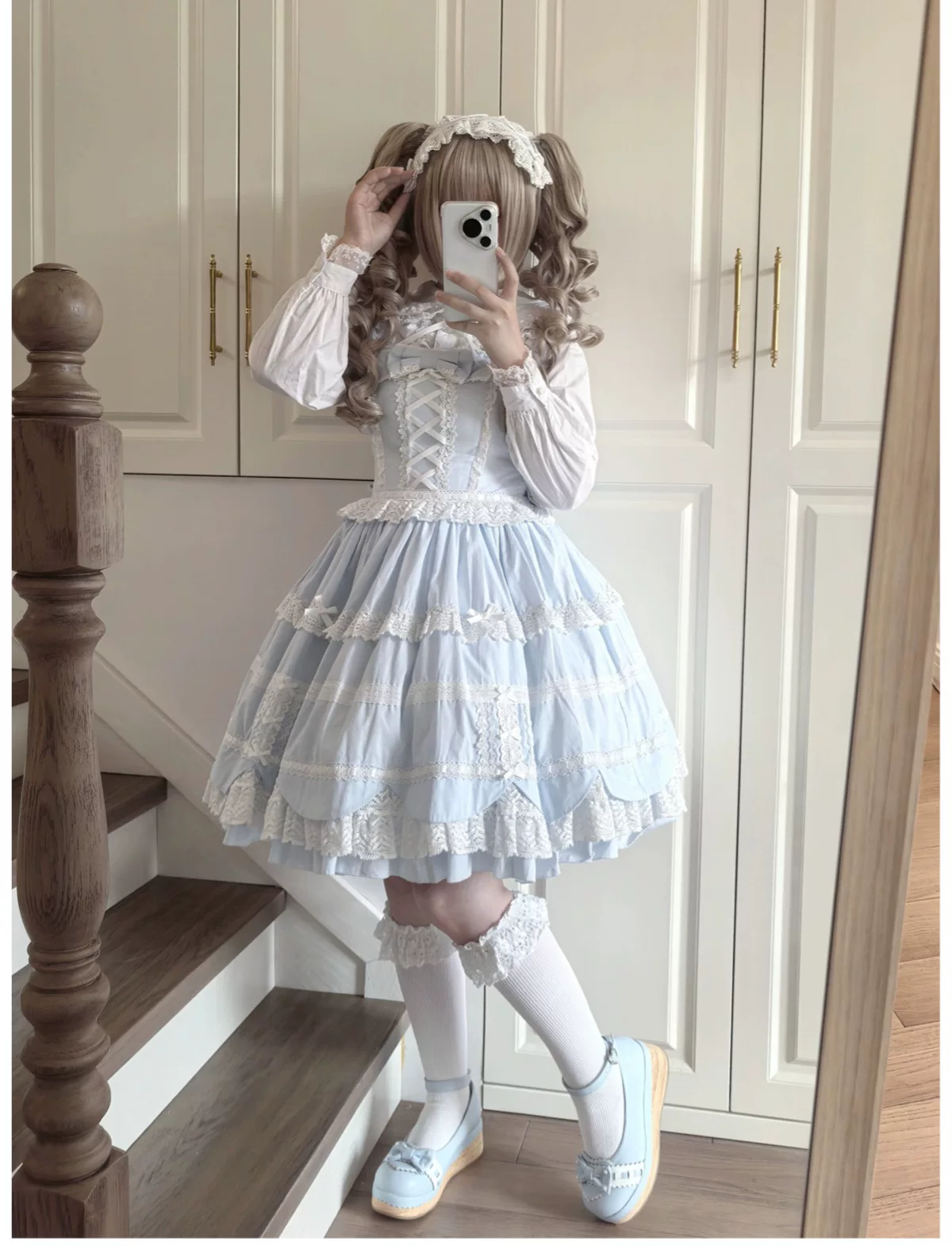 Cream Petal - Cotton Old School Lolita JSK, Layered Tiered Hem - Image 25