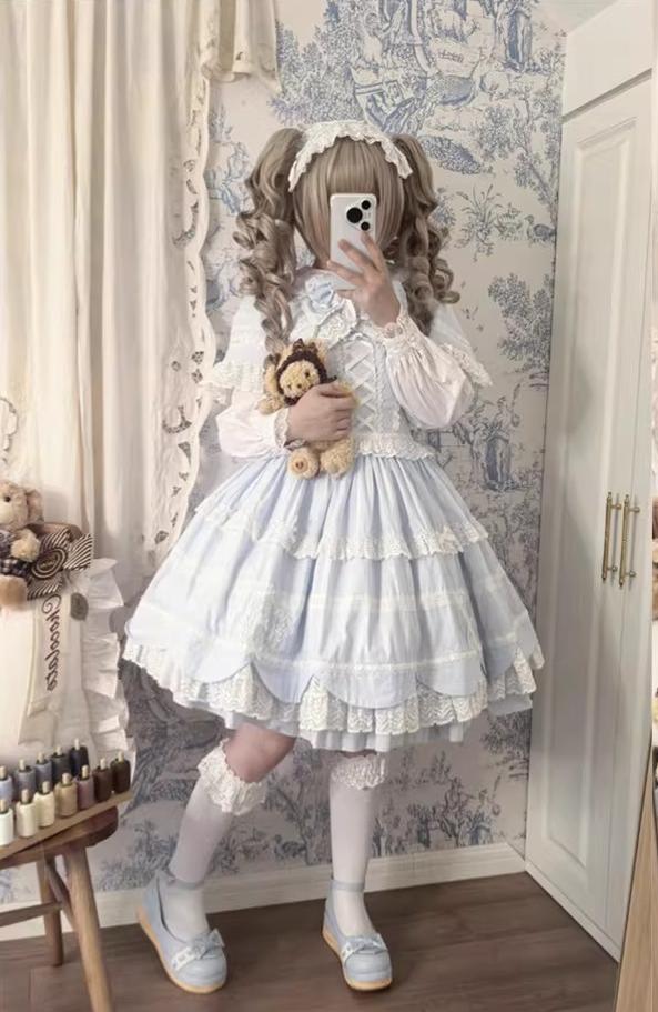 Cream Petal - Cotton Old School Lolita JSK, Layered Tiered Hem - Image 26