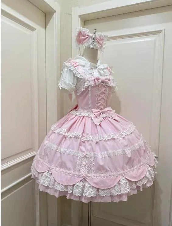 Cream Petal - Cotton Old School Lolita JSK, Layered Tiered Hem - Image 27