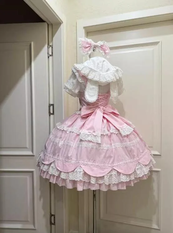 Cream Petal - Cotton Old School Lolita JSK, Layered Tiered Hem - Image 28