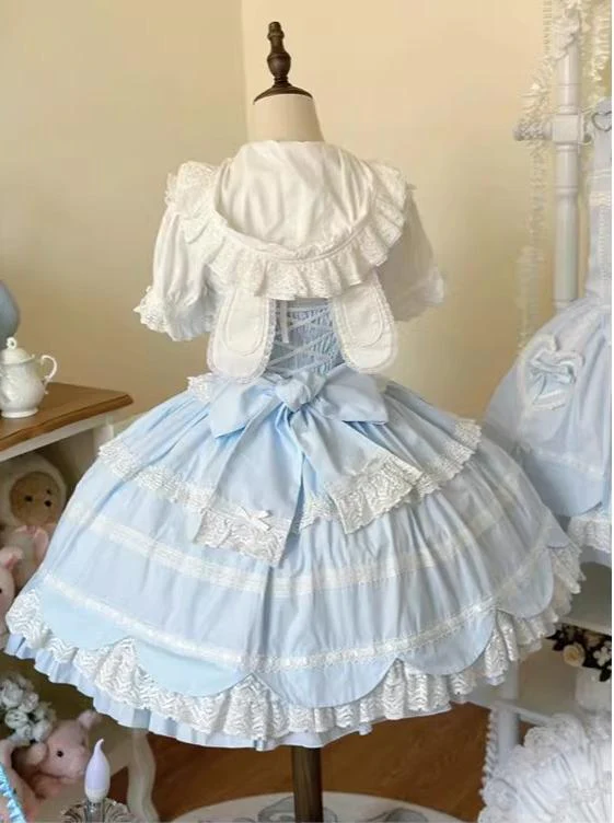 Cream Petal - Cotton Old School Lolita JSK, Layered Tiered Hem - Image 29