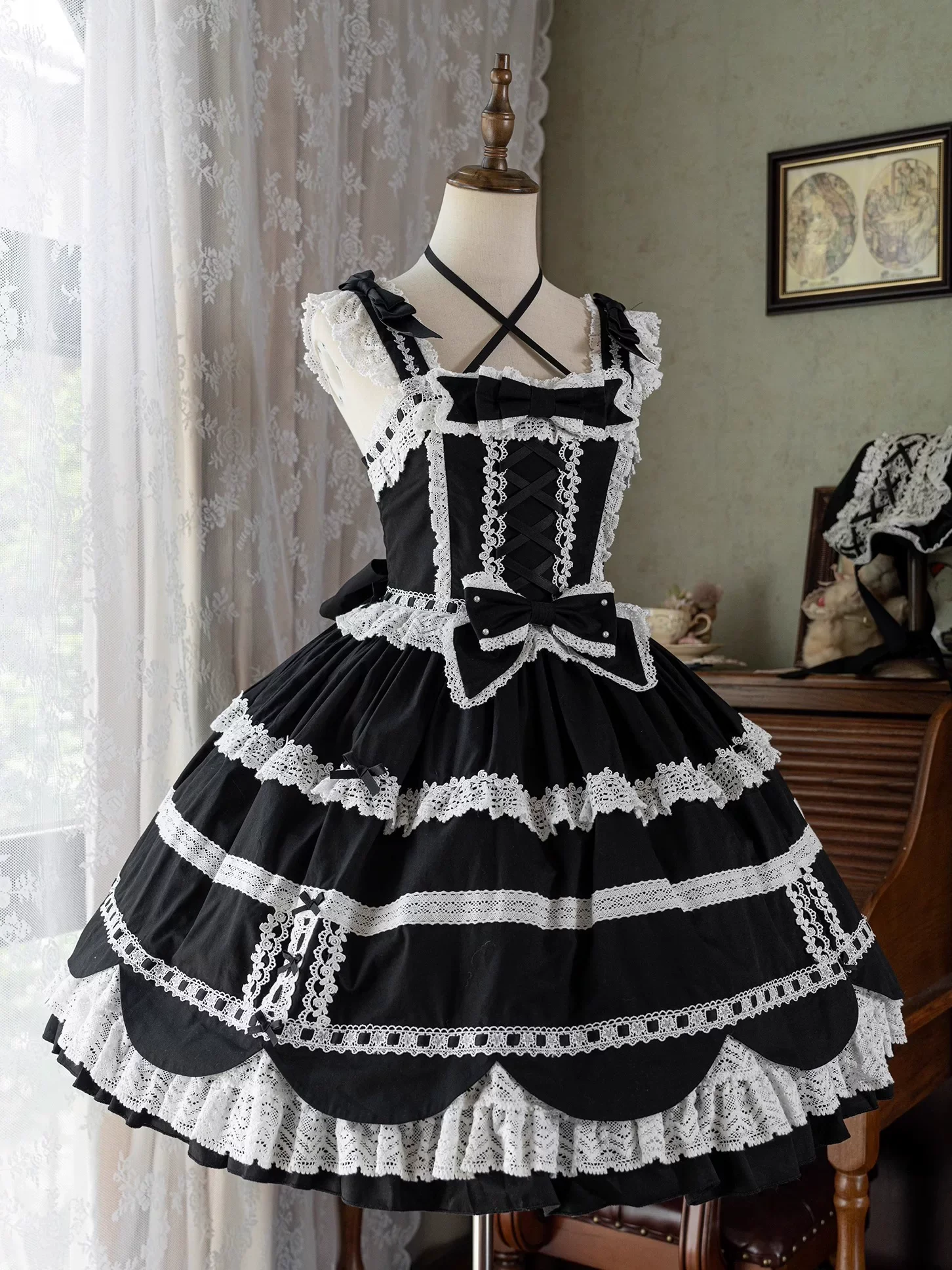 Cream Petal - Cotton Old School Lolita JSK, Layered Tiered Hem - Image 3