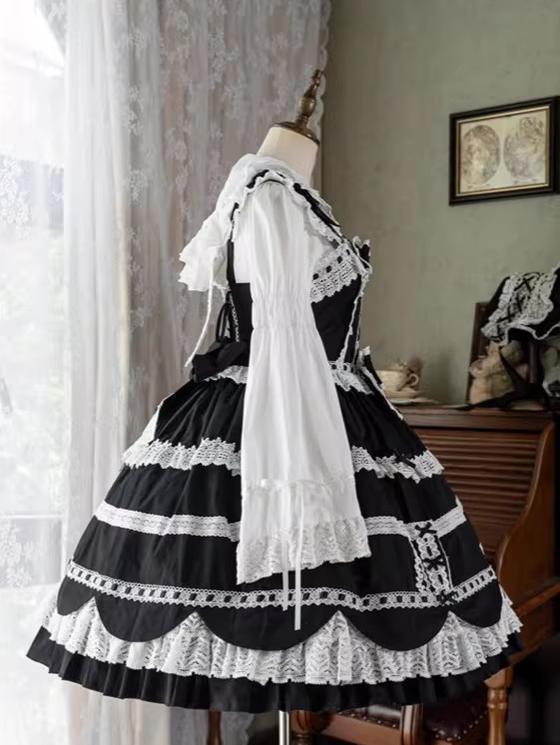 Cream Petal - Cotton Old School Lolita JSK, Layered Tiered Hem - Image 31