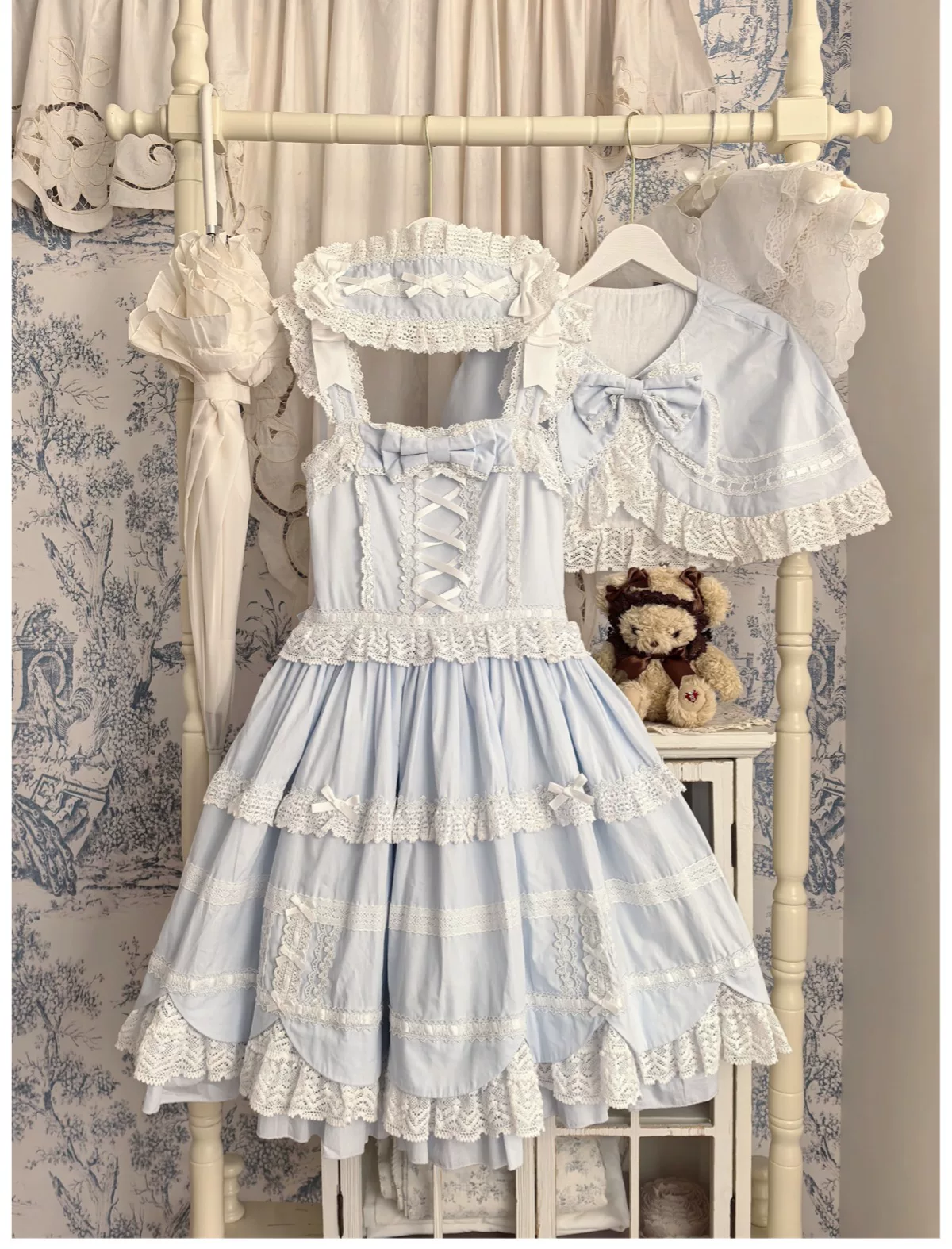 Cream Petal - Cotton Old School Lolita JSK, Layered Tiered Hem - Image 33
