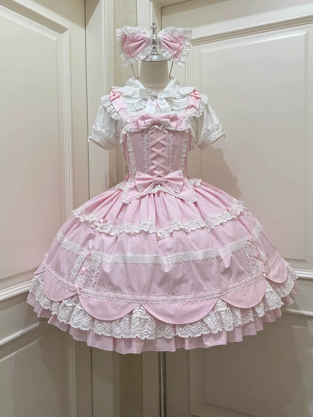 Cream Petal - Cotton Old School Lolita JSK, Layered Tiered Hem - Image 4