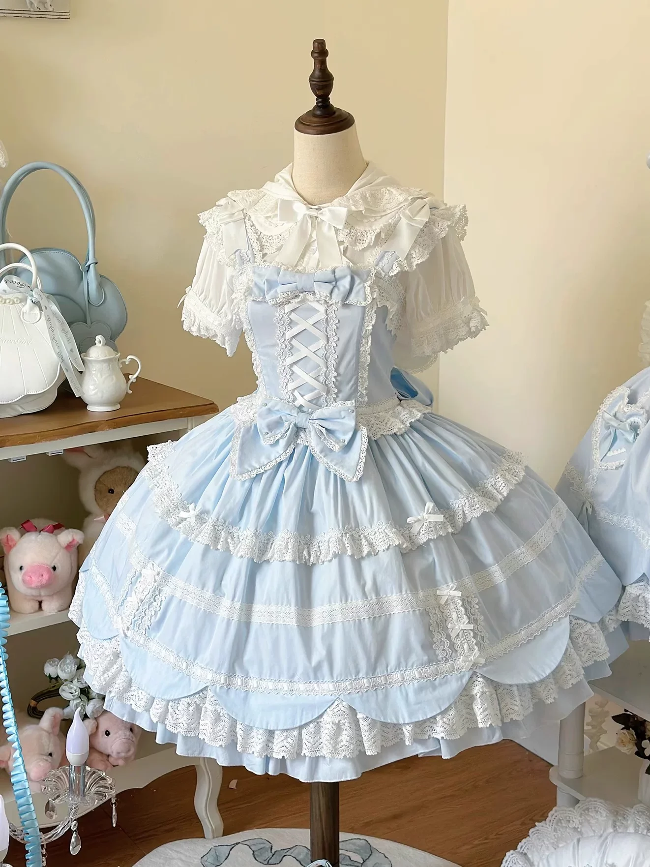 Cream Petal - Cotton Old School Lolita JSK, Layered Tiered Hem - Image 5