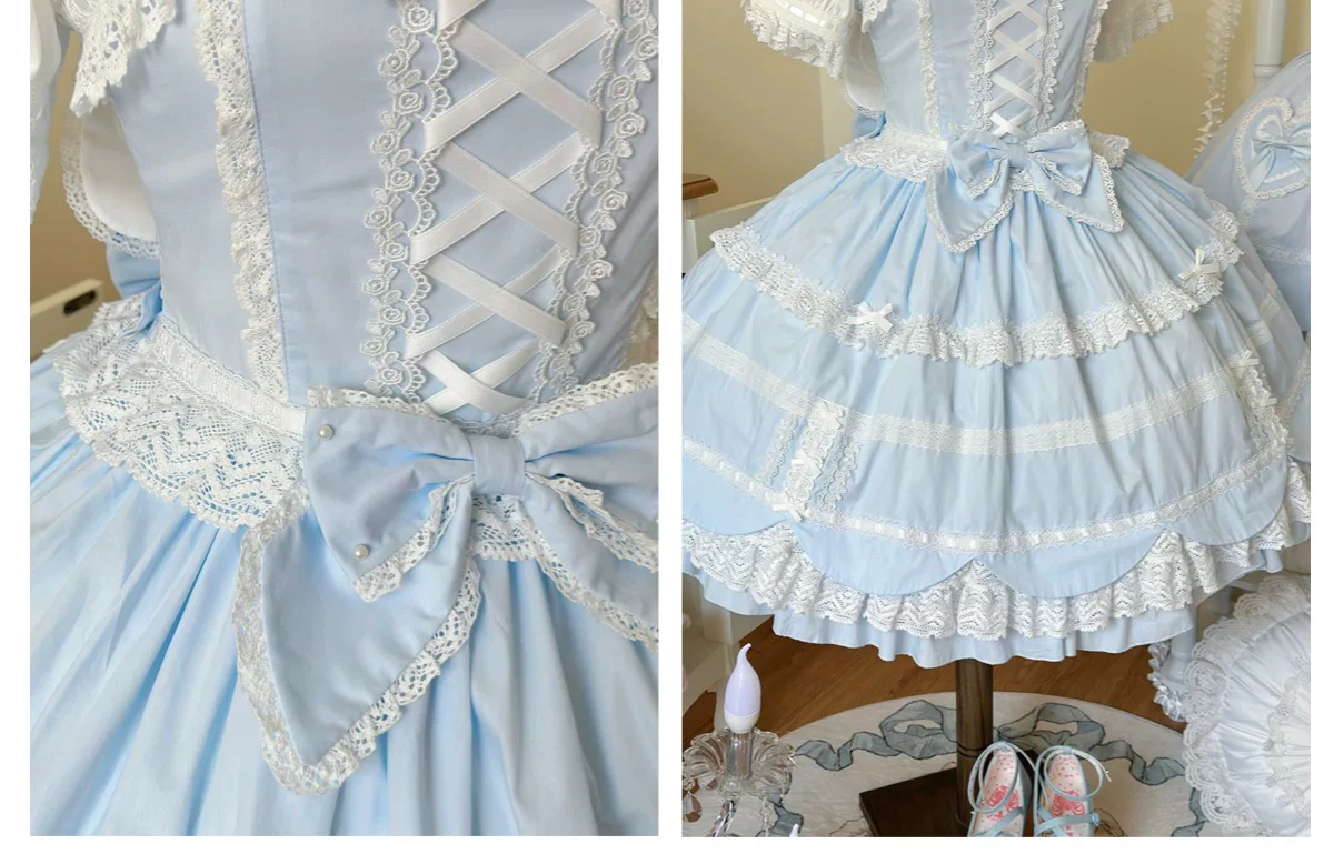 Cream Petal - Cotton Old School Lolita JSK, Layered Tiered Hem - Image 7