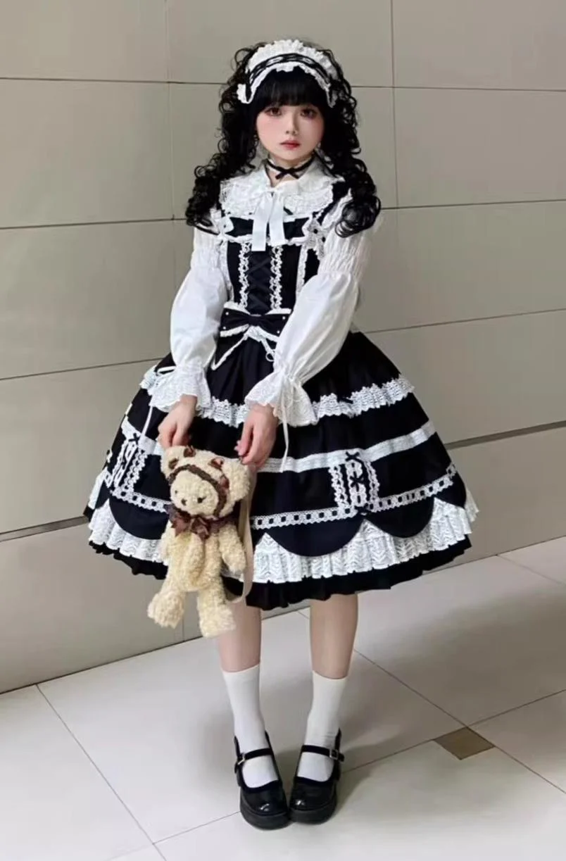 Cream Petal - Cotton Old School Lolita JSK, Layered Tiered Hem - Image 9