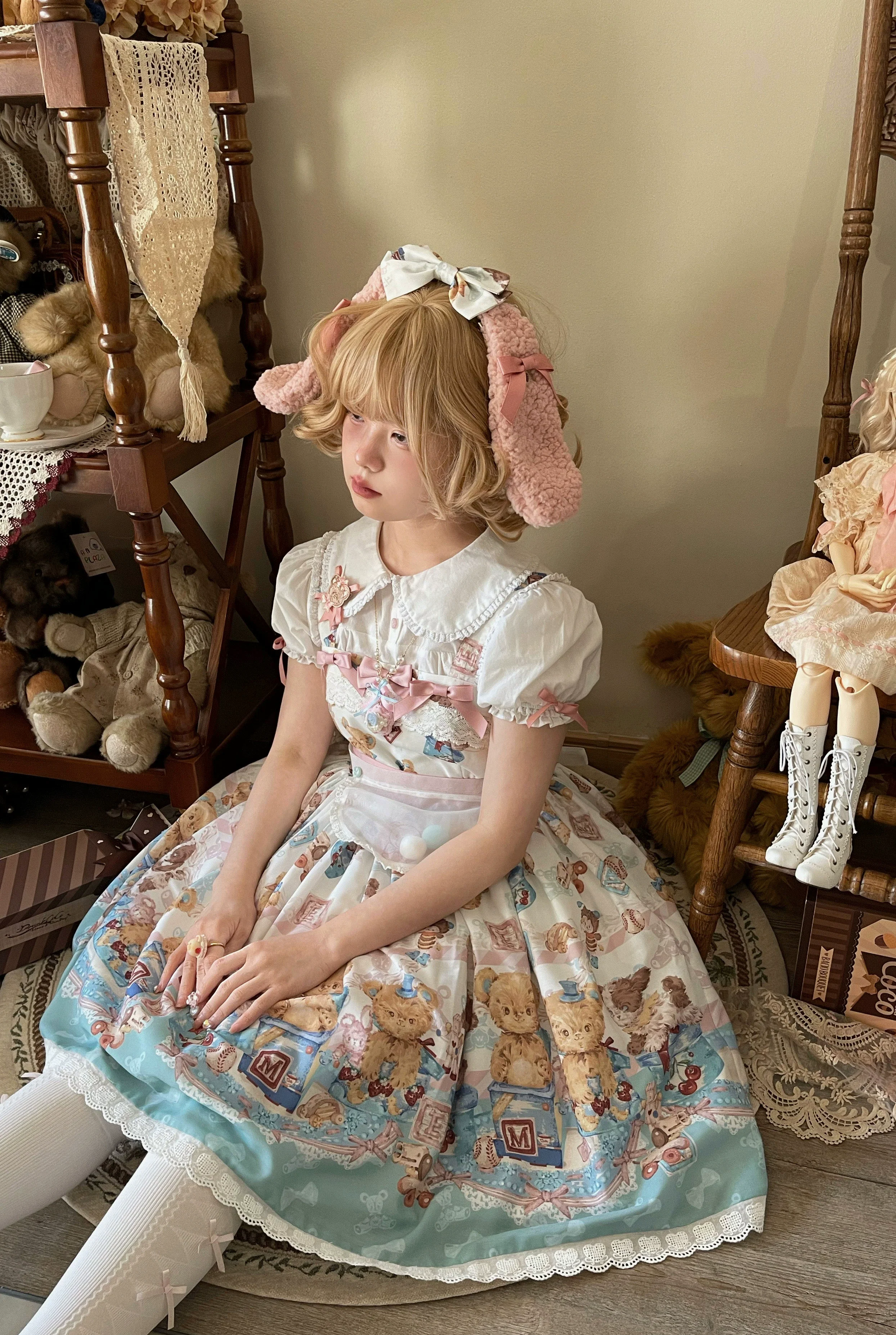 Walnut Museum- Toy Anniversary - Cotton Sweet Lolita Blouse, Bow Accents - Image 5