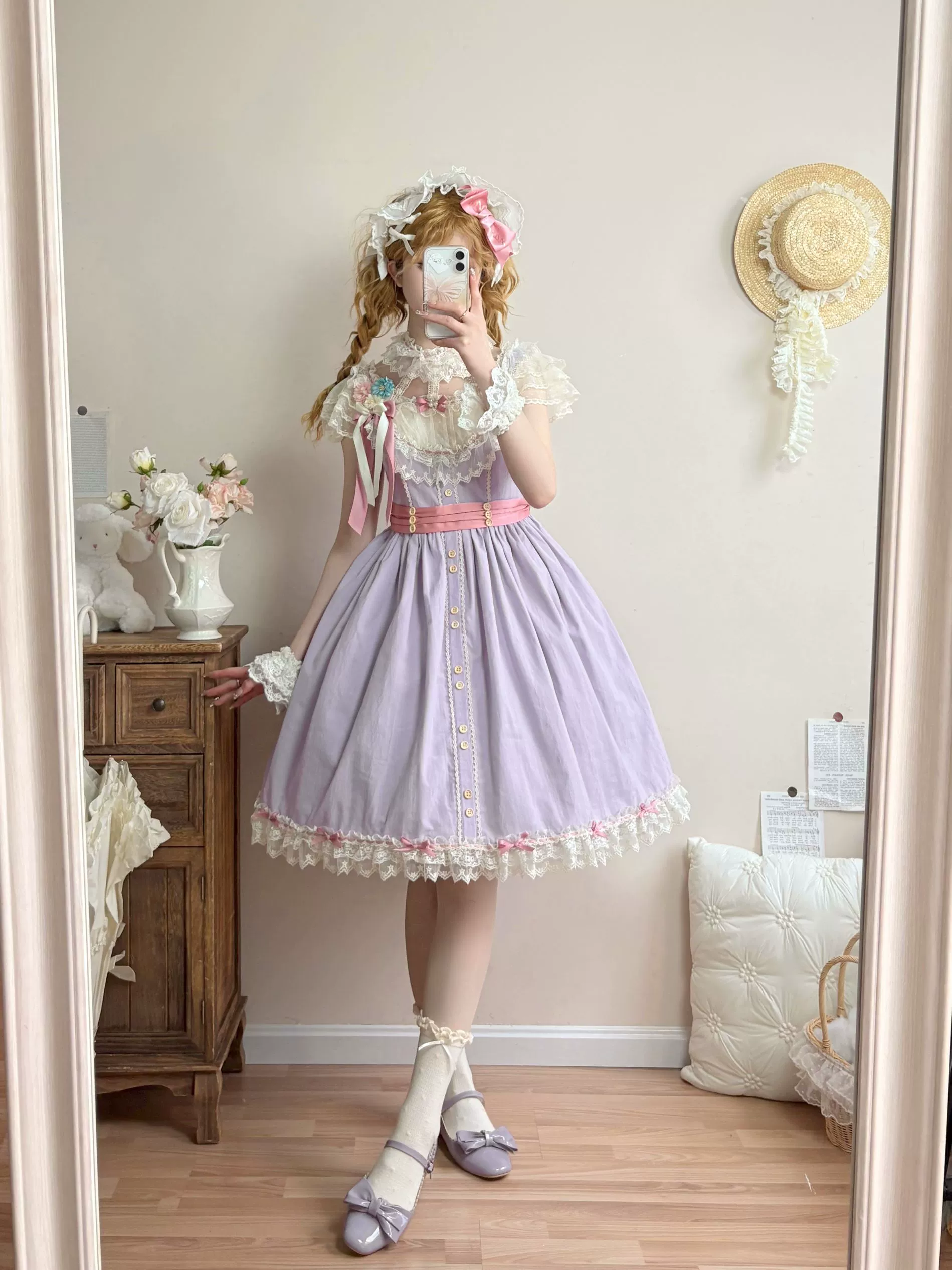 Fluttering Cherry Spring Strings - Cotton Sweet Lolita JSK Dress - Image 10