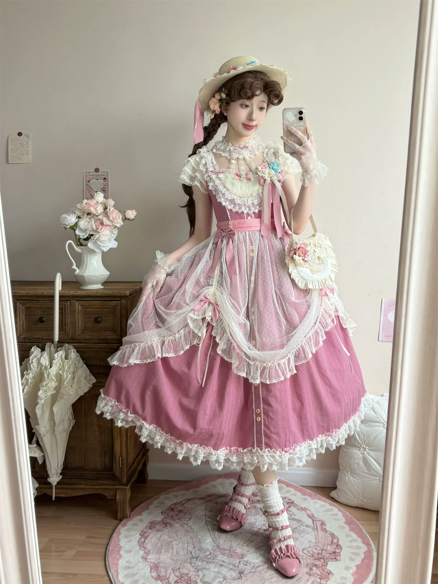 Fluttering Cherry Spring Strings - Cotton Sweet Lolita JSK Dress - Image 107