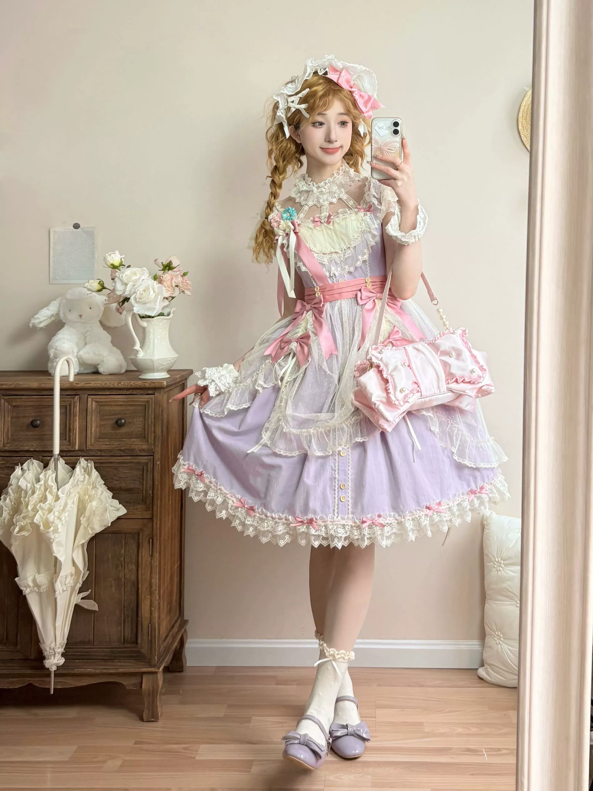 Fluttering Cherry Spring Strings - Cotton Sweet Lolita JSK Dress - Image 11