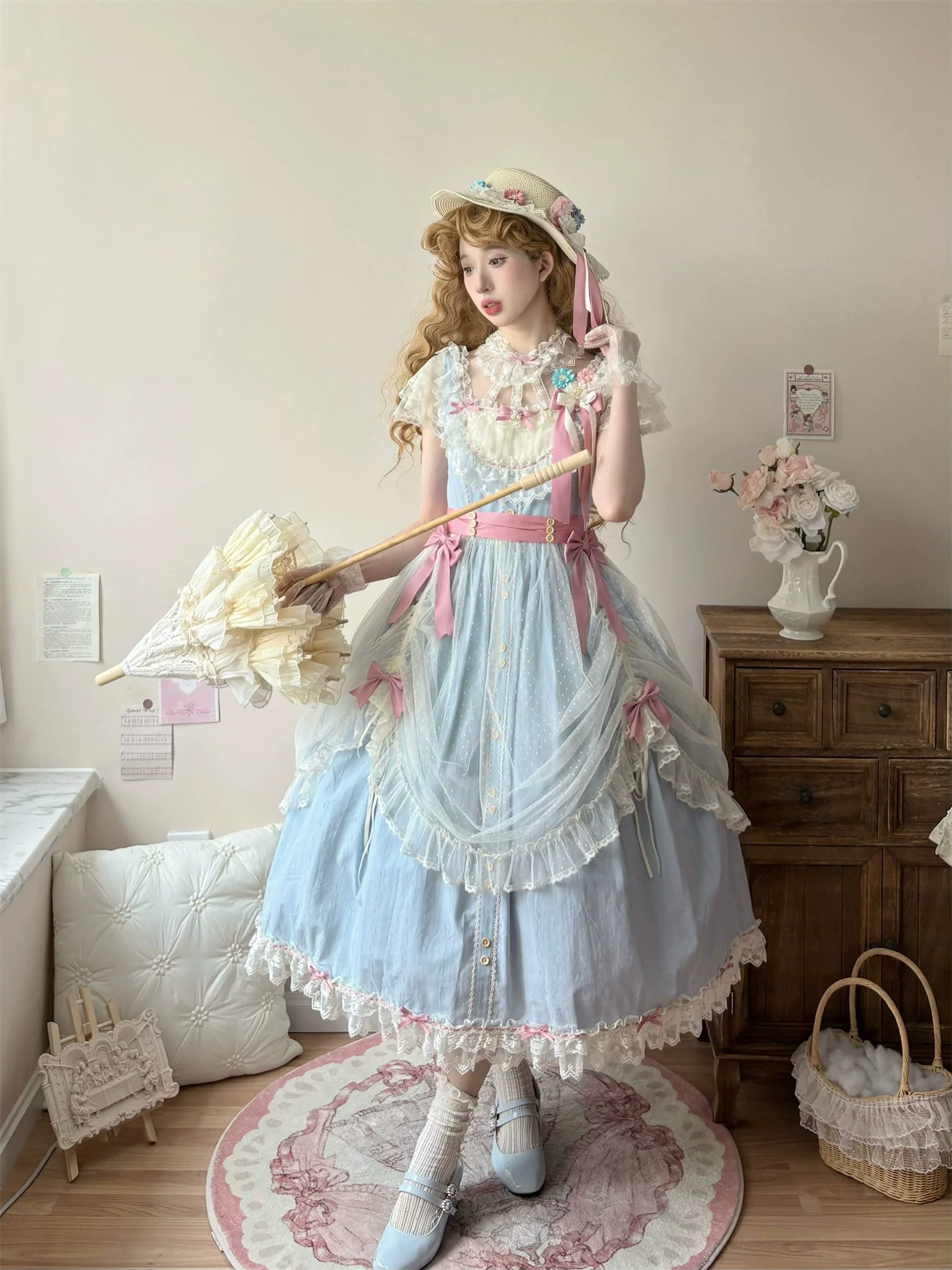 Fluttering Cherry Spring Strings - Cotton Sweet Lolita JSK Dress - Image 111