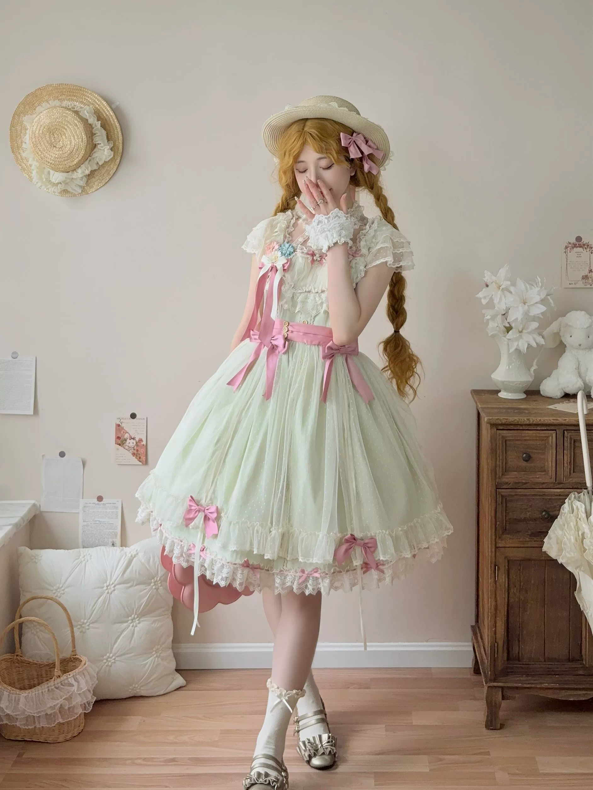 Fluttering Cherry Spring Strings - Cotton Sweet Lolita JSK Dress - Image 118