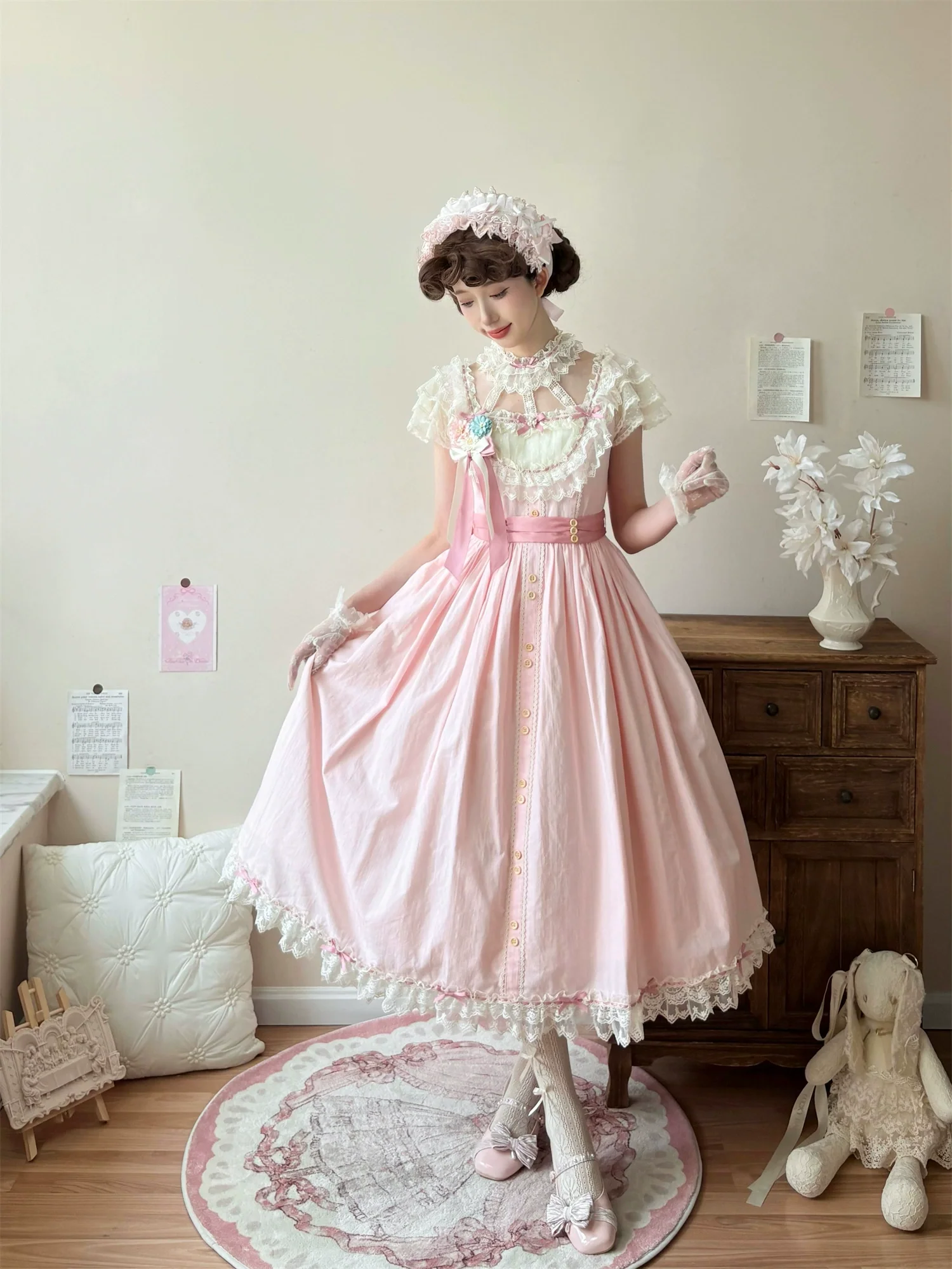 Fluttering Cherry Spring Strings - Cotton Sweet Lolita JSK Dress - Image 12