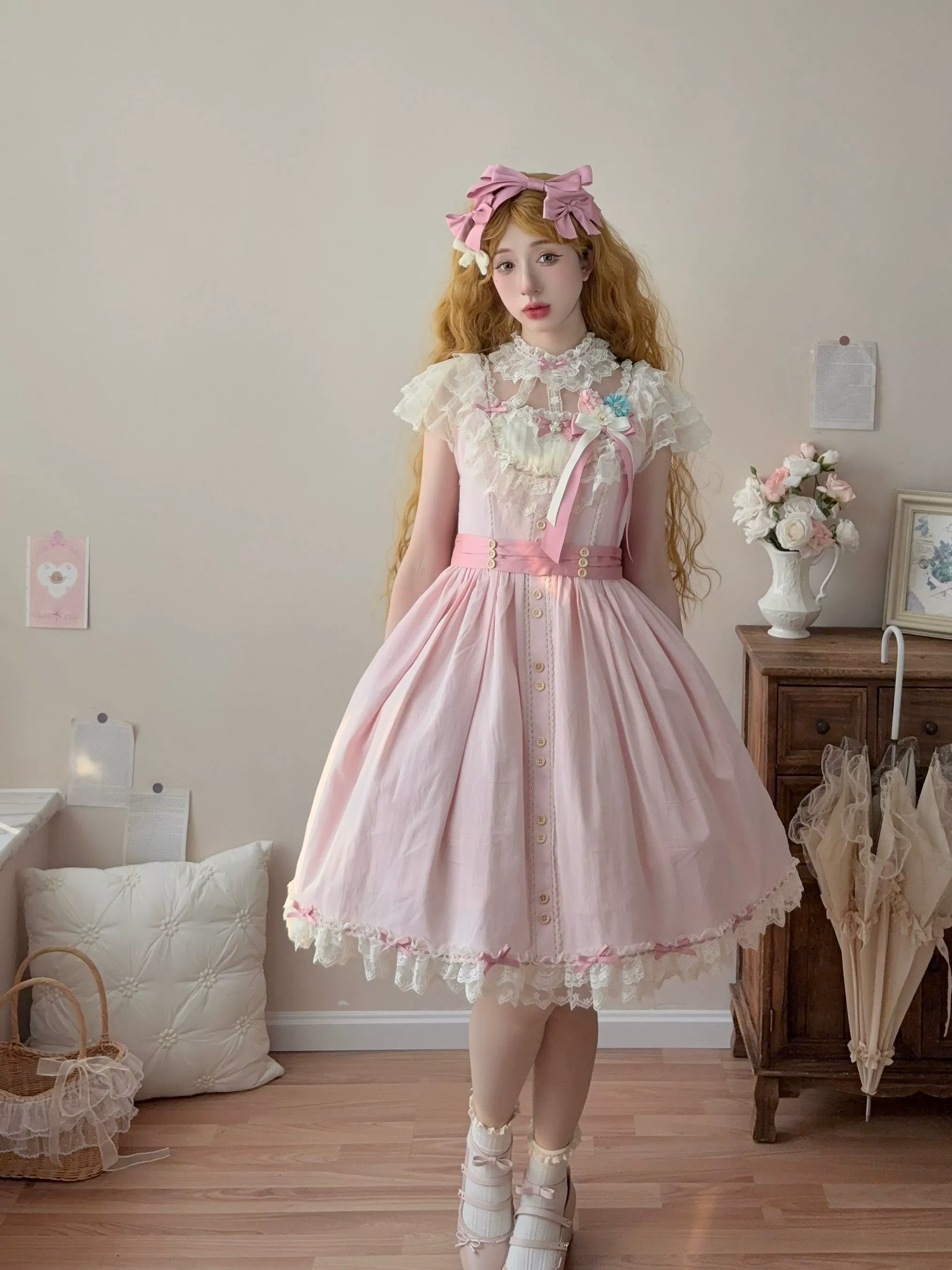 Fluttering Cherry Spring Strings - Cotton Sweet Lolita JSK Dress - Image 13