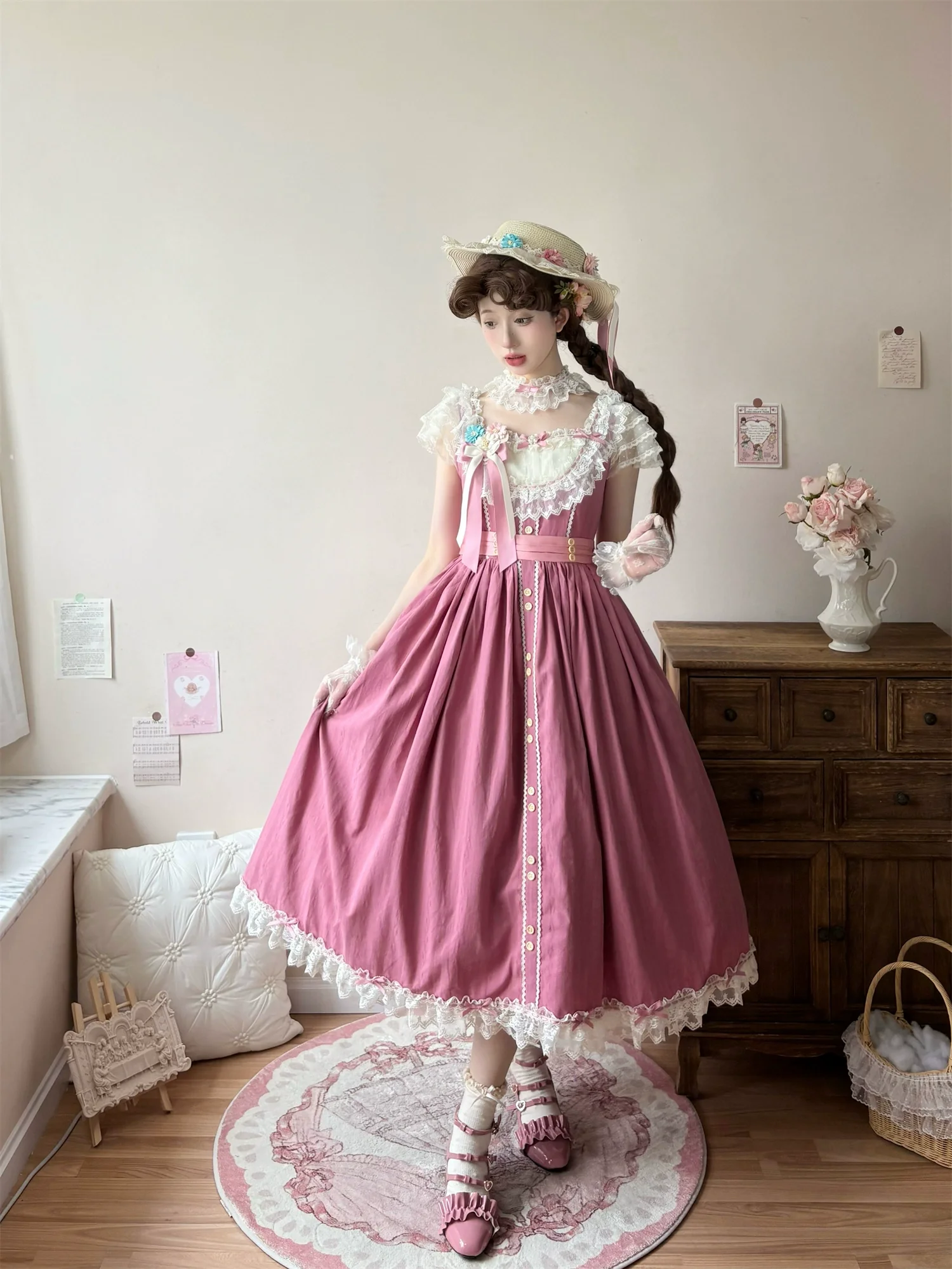 Fluttering Cherry Spring Strings - Cotton Sweet Lolita JSK Dress - Image 14