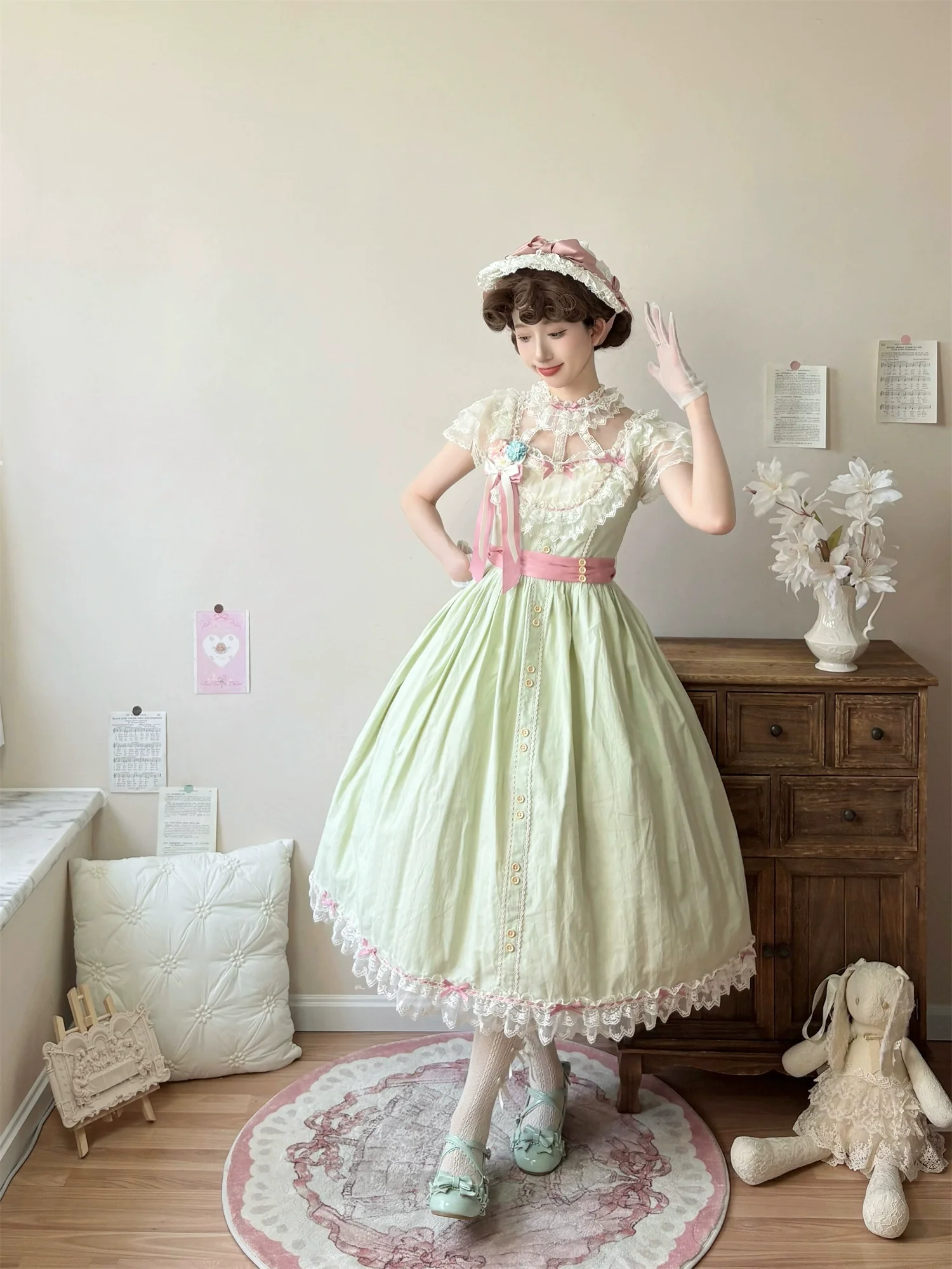 Fluttering Cherry Spring Strings - Cotton Sweet Lolita JSK Dress - Image 16