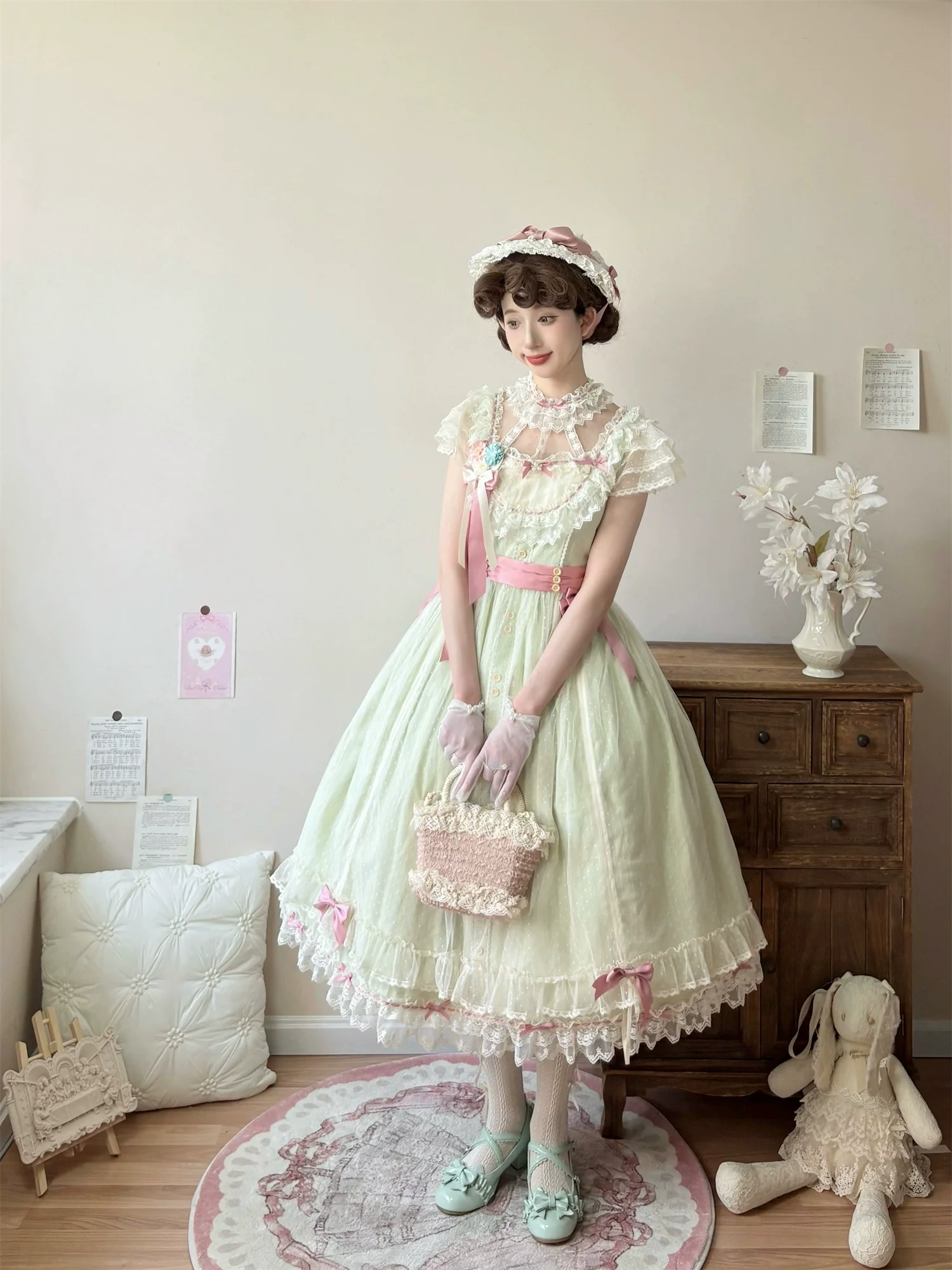 Fluttering Cherry Spring Strings - Cotton Sweet Lolita JSK Dress - Image 17