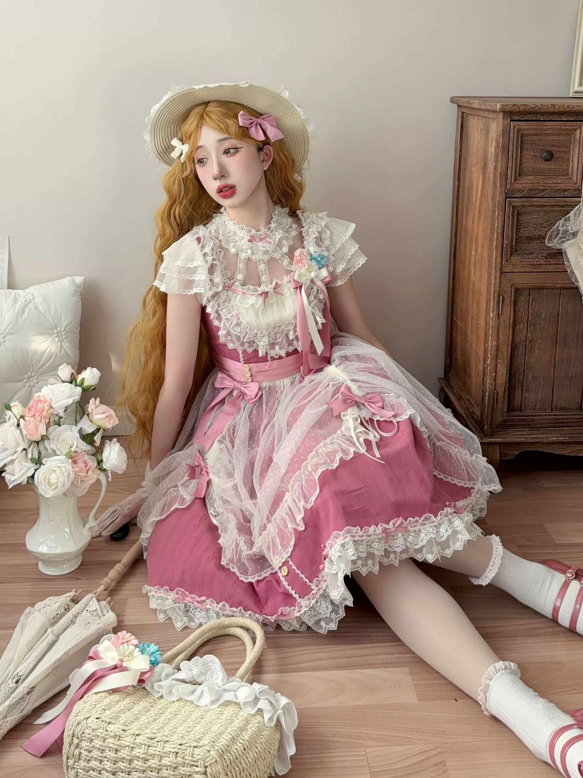 Fluttering Cherry Spring Strings - Cotton Sweet Lolita JSK Dress - Image 20